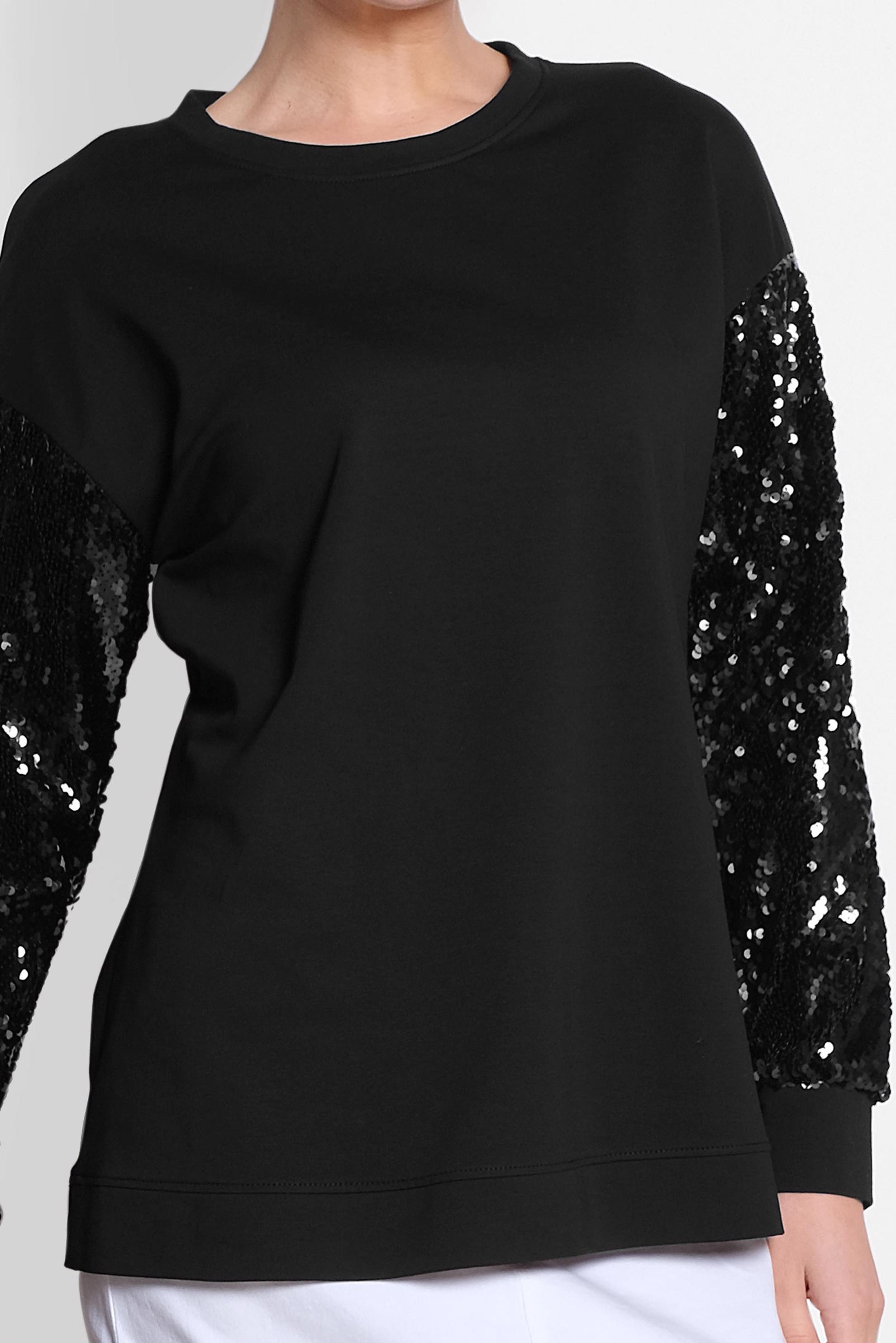 Tesettür giyim SİYAH KOLLARI PUL PAYET İŞLEMELİ EŞOFMAN TUNİK 4074