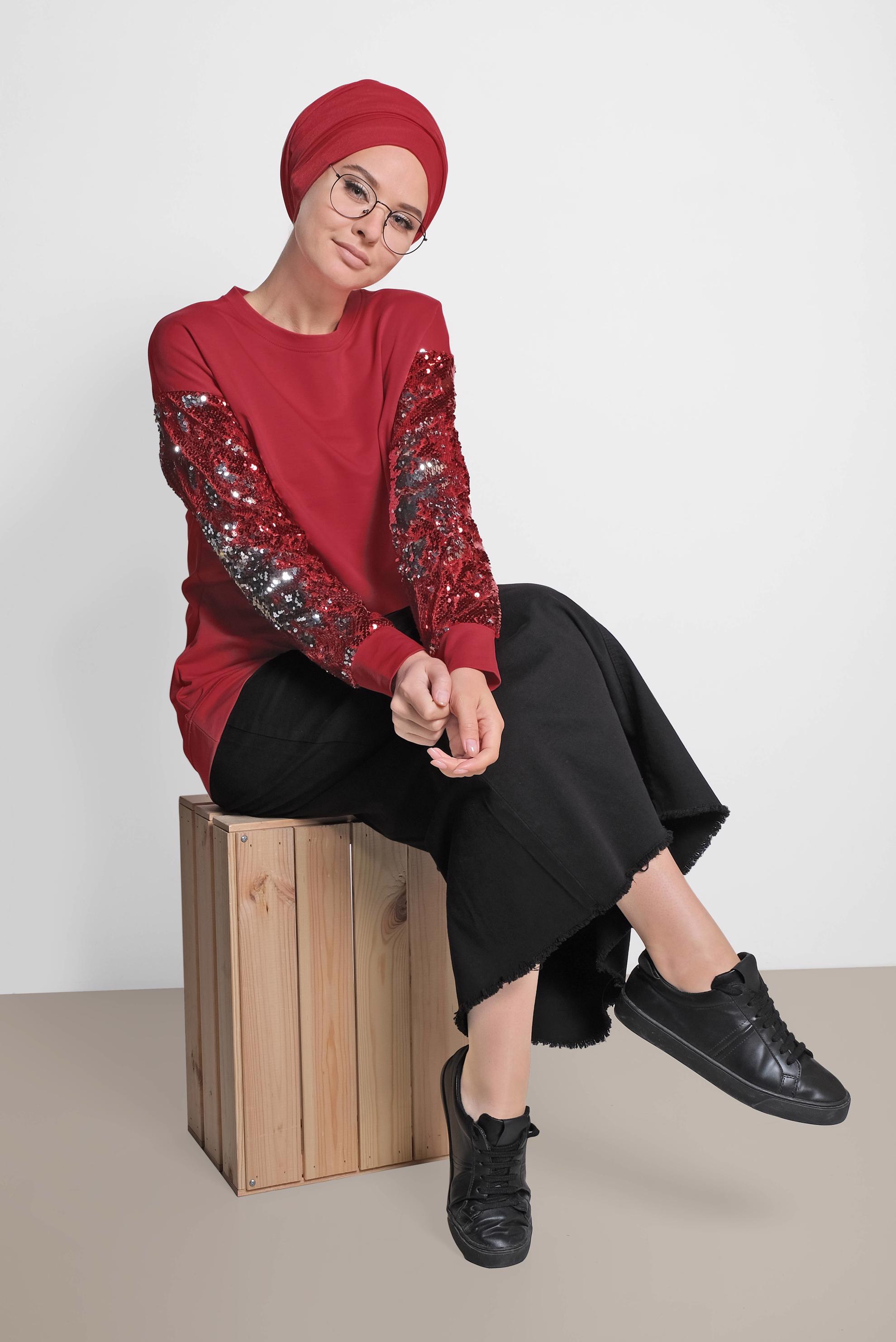 Hijab clothing CLARET RED 4074 MARİSS EŞOFMAN TUNİK 36/42