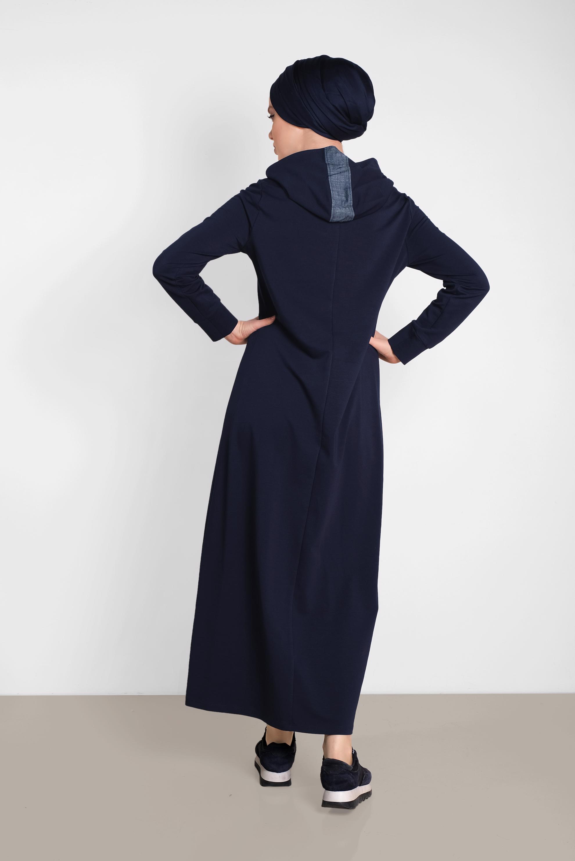 Tesettür giyim LACİVERT BASKILI VE BONCUK İŞLEMELİ EŞOFMAN ELBİSE 4280