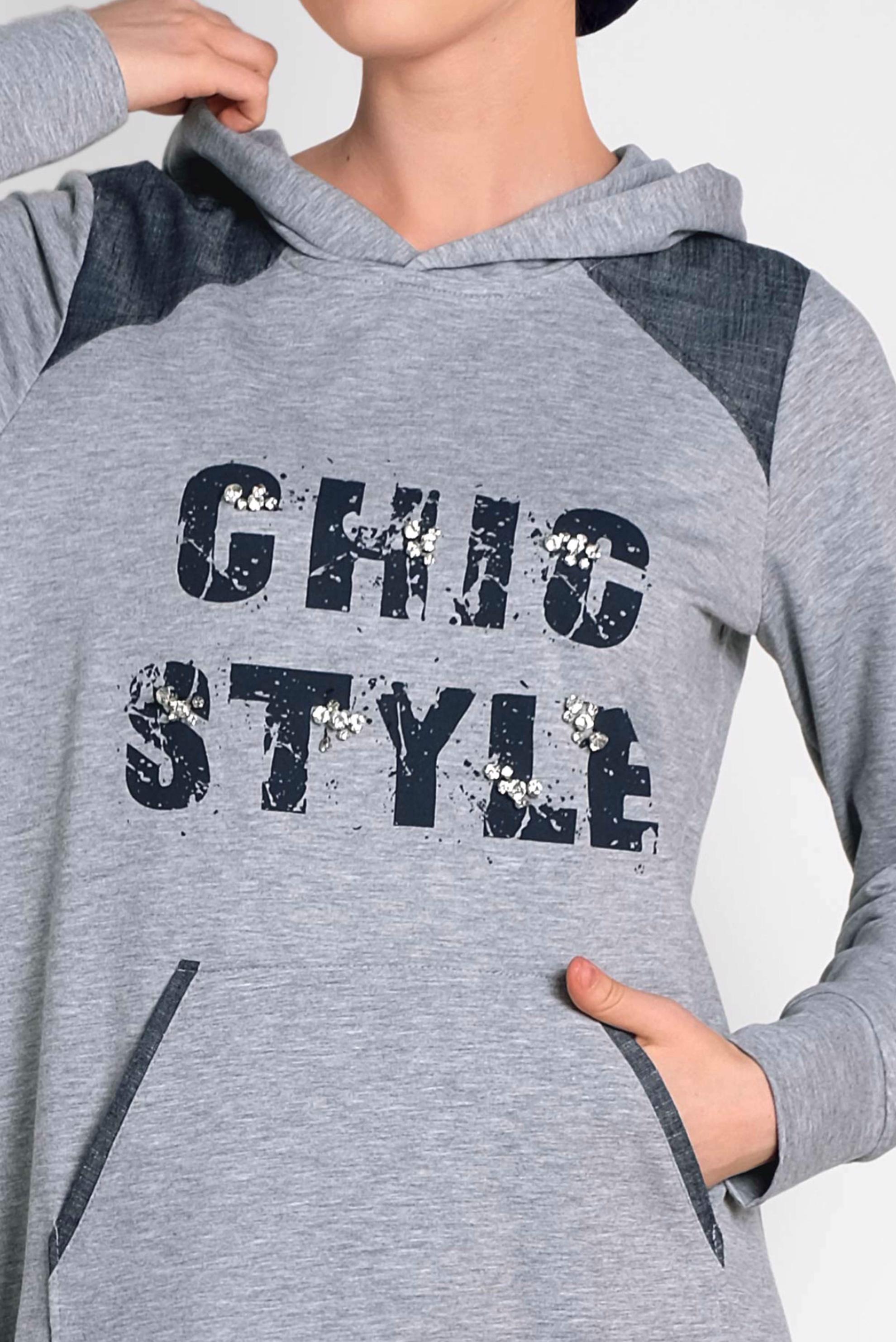 Tesettür giyim GRİ BASKILI VE BONCUK İŞLEMELİ EŞOFMAN ELBİSE 4280