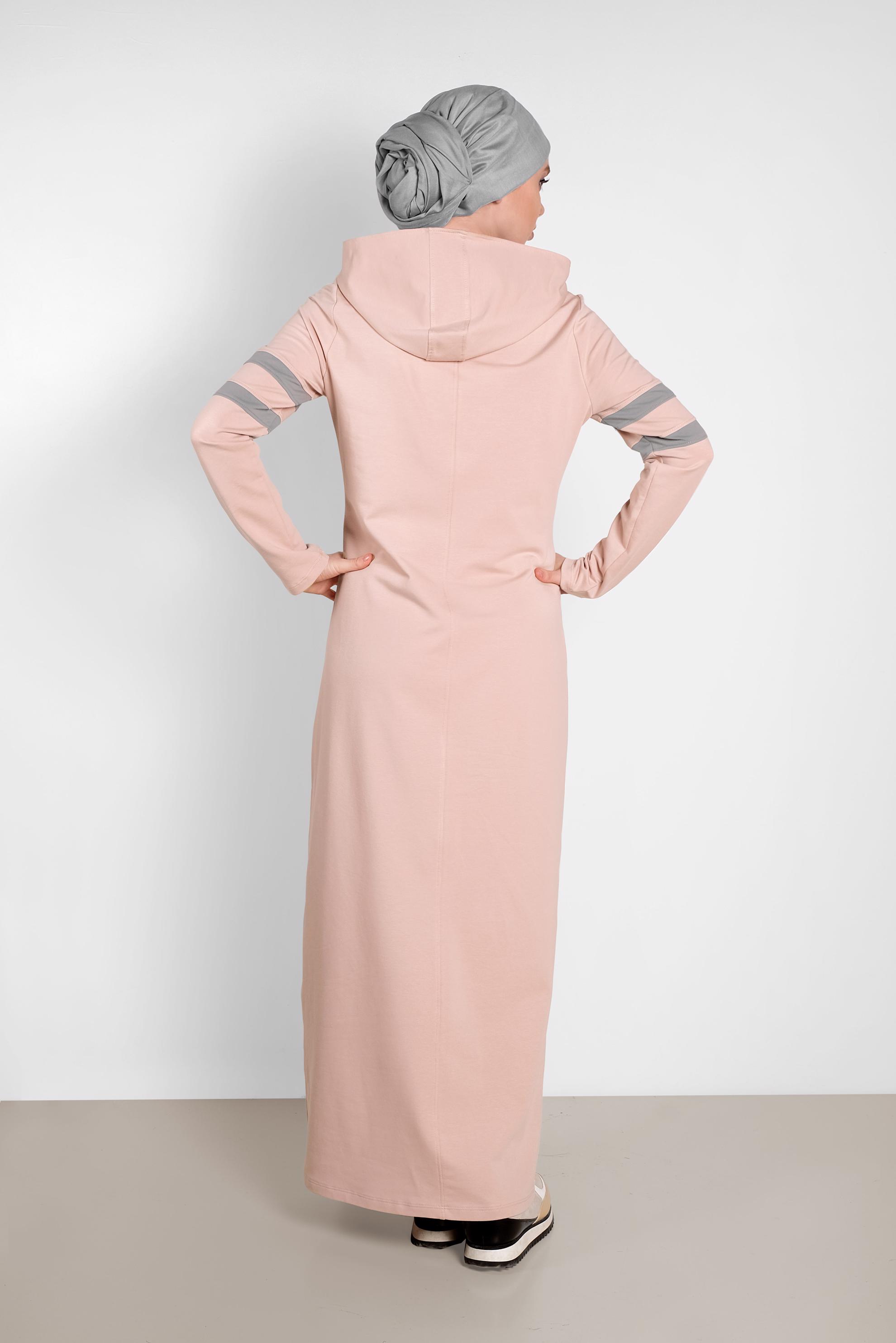 Tesettür giyim PUDRA BASKILI KAPÜŞONLU EŞOFMAN ELBİSE 4339