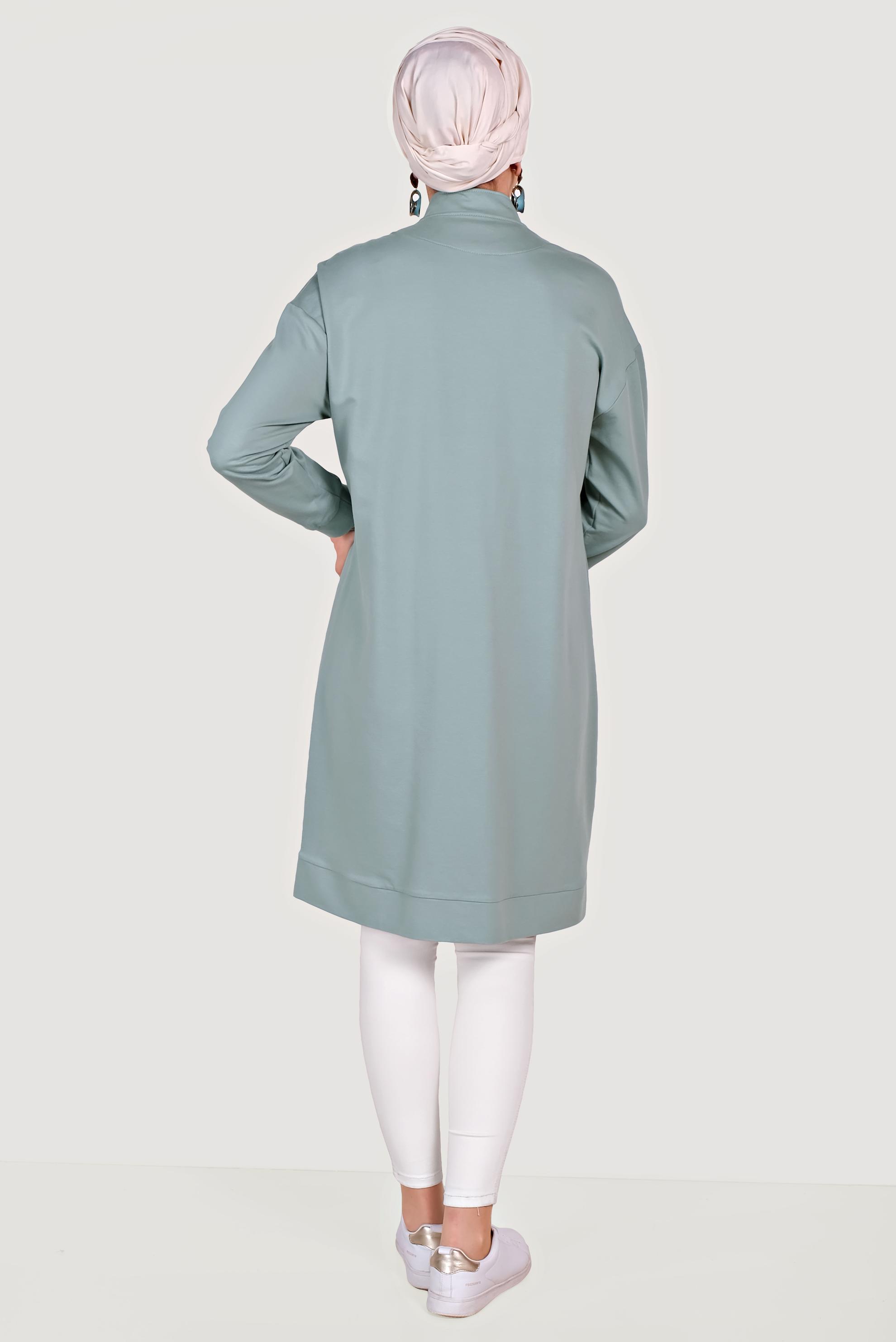 Tesettür giyim YEŞİL FİLE DETAYLI FERMUARLI EŞOFMAN TUNİK 4521 