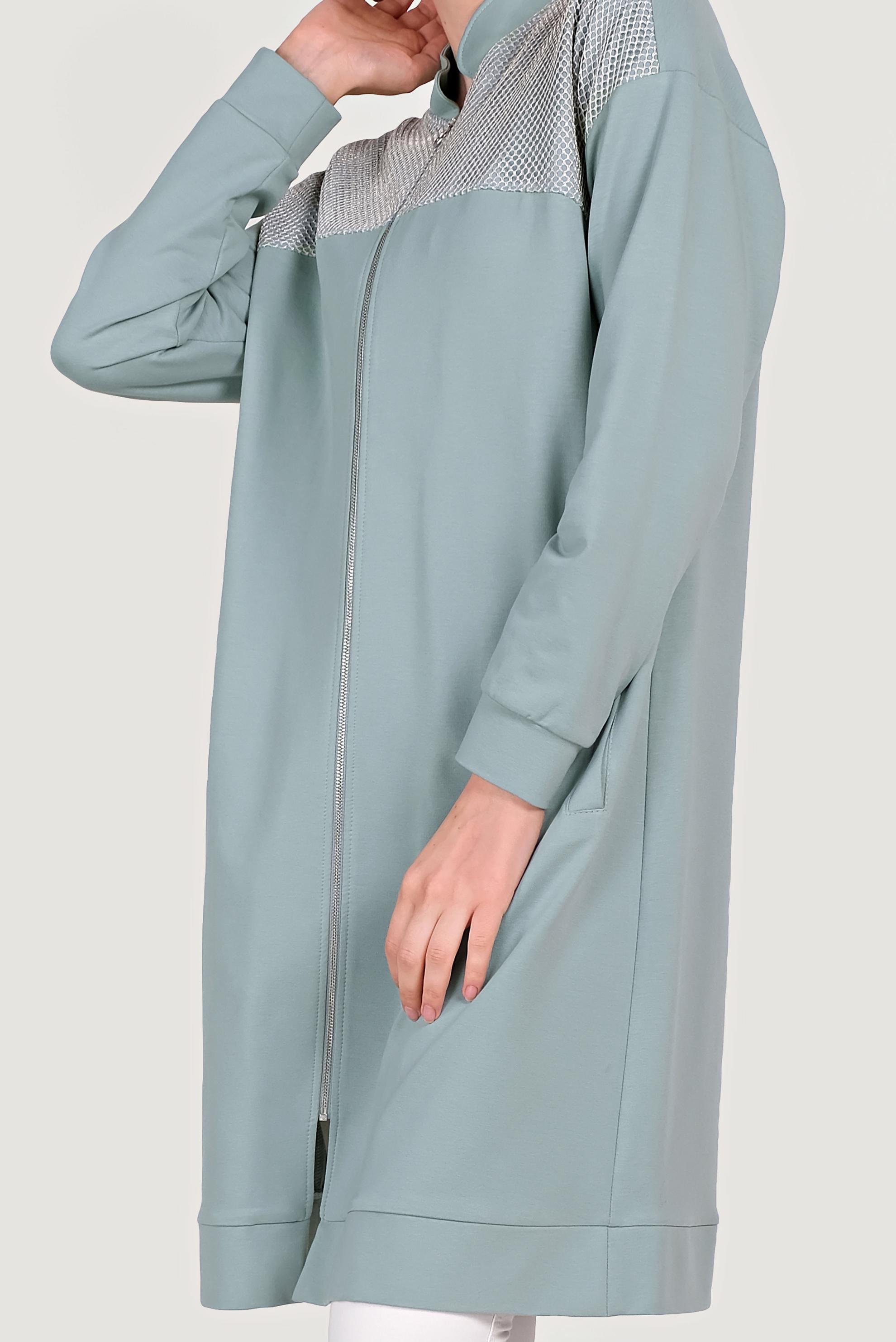 Tesettür giyim YEŞİL FİLE DETAYLI FERMUARLI EŞOFMAN TUNİK 4521 