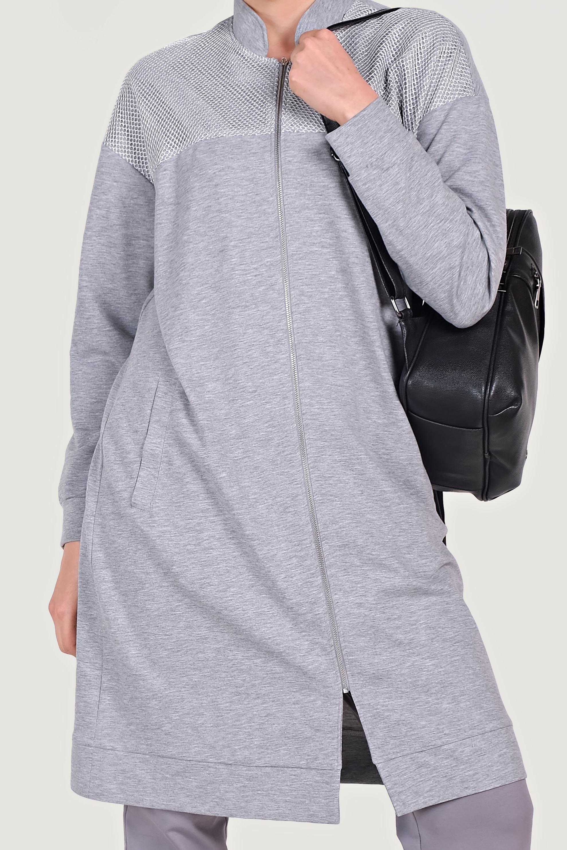 Tesettür giyim GRİ FİLE DETAYLI FERMUARLI EŞOFMAN TUNİK 4521 