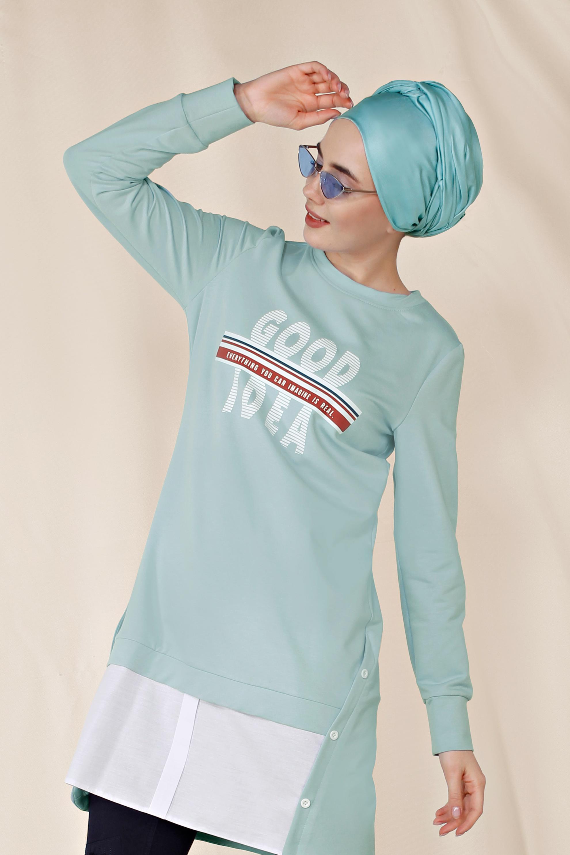 Hijab clothing BLUE BUTTON DETAIL SPORTS TUNIC 4896 