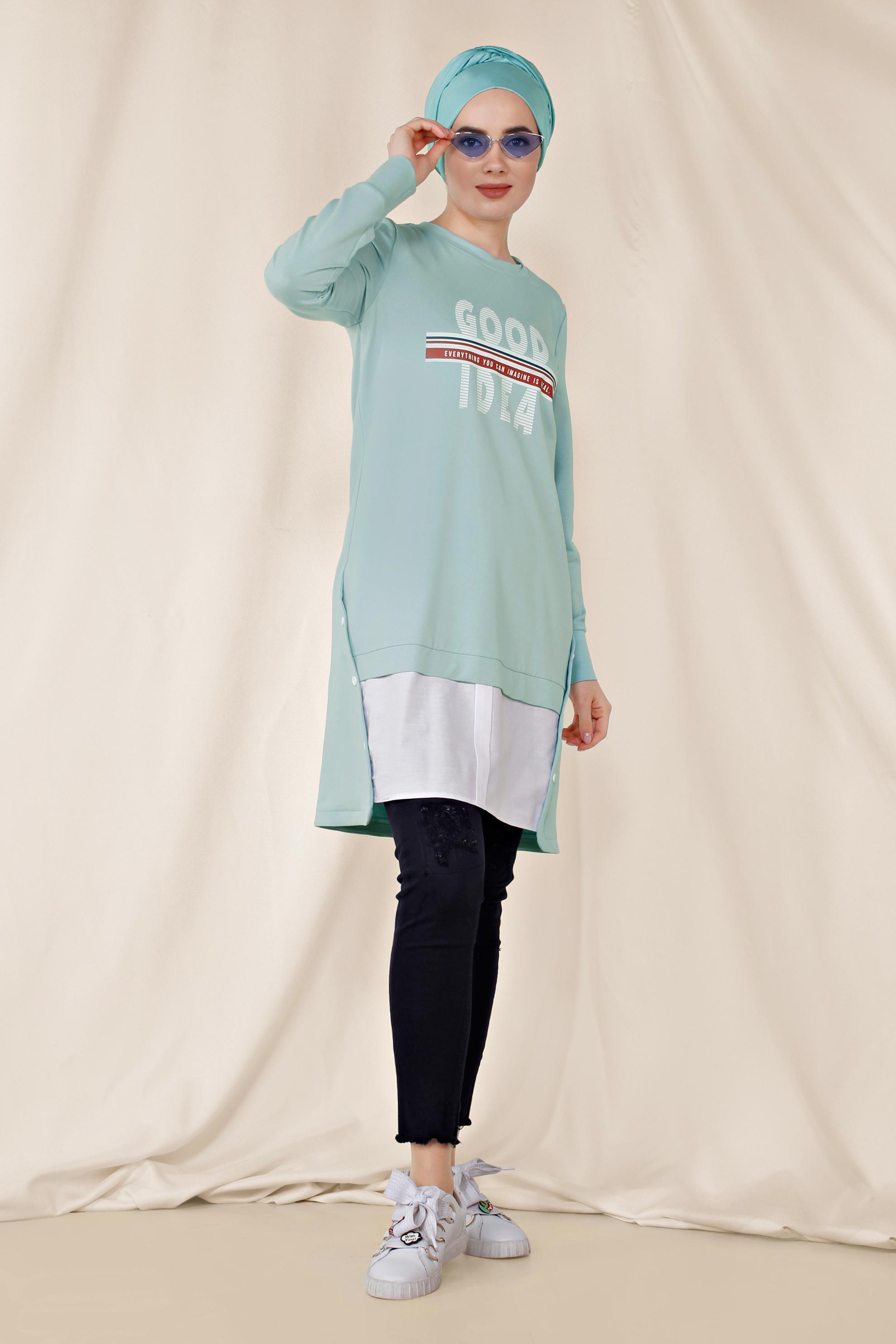 Hijab clothing BLUE BUTTON DETAIL SPORTS TUNIC 4896 