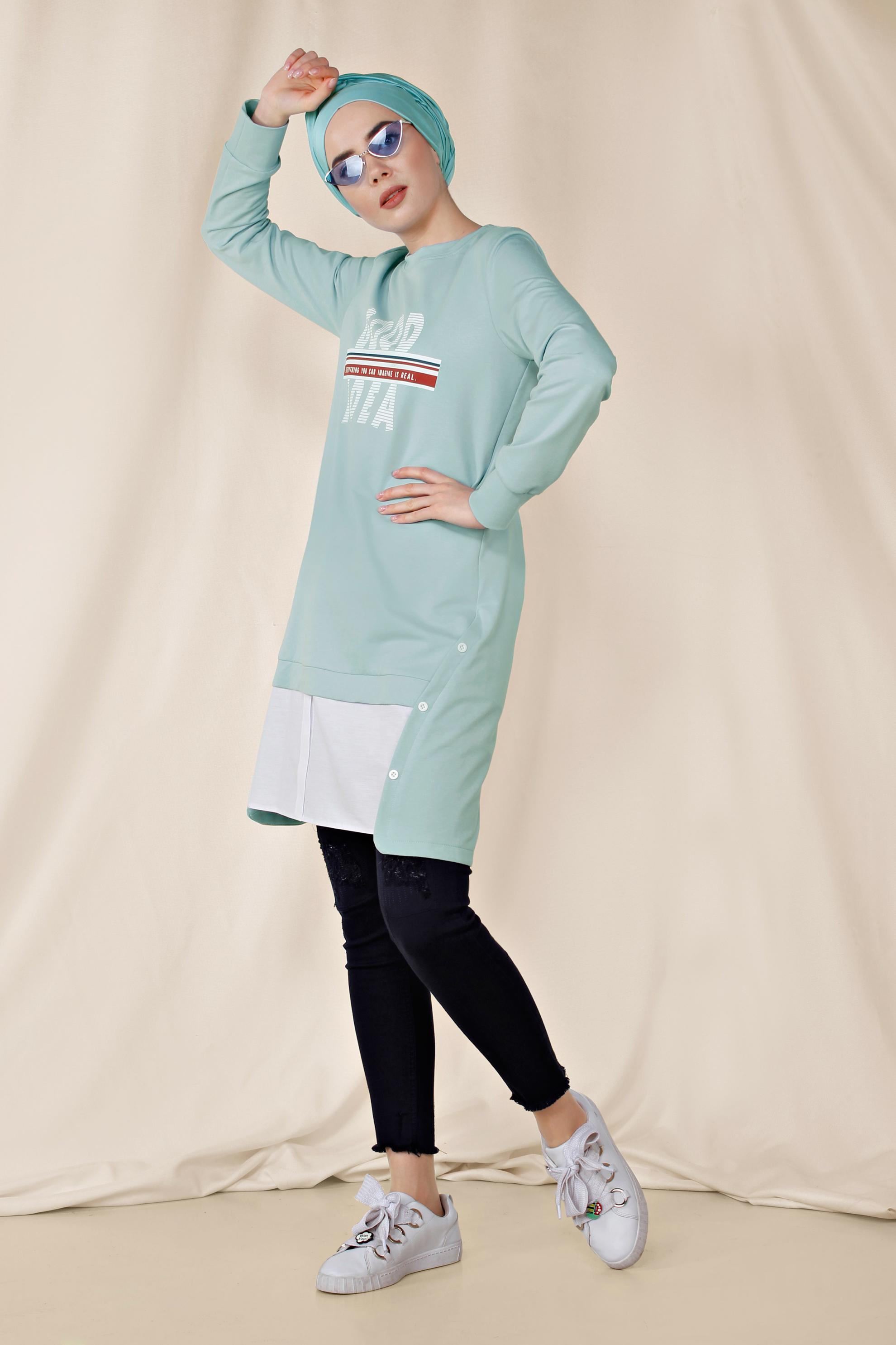 Hijab clothing BLUE BUTTON DETAIL SPORTS TUNIC 4896 