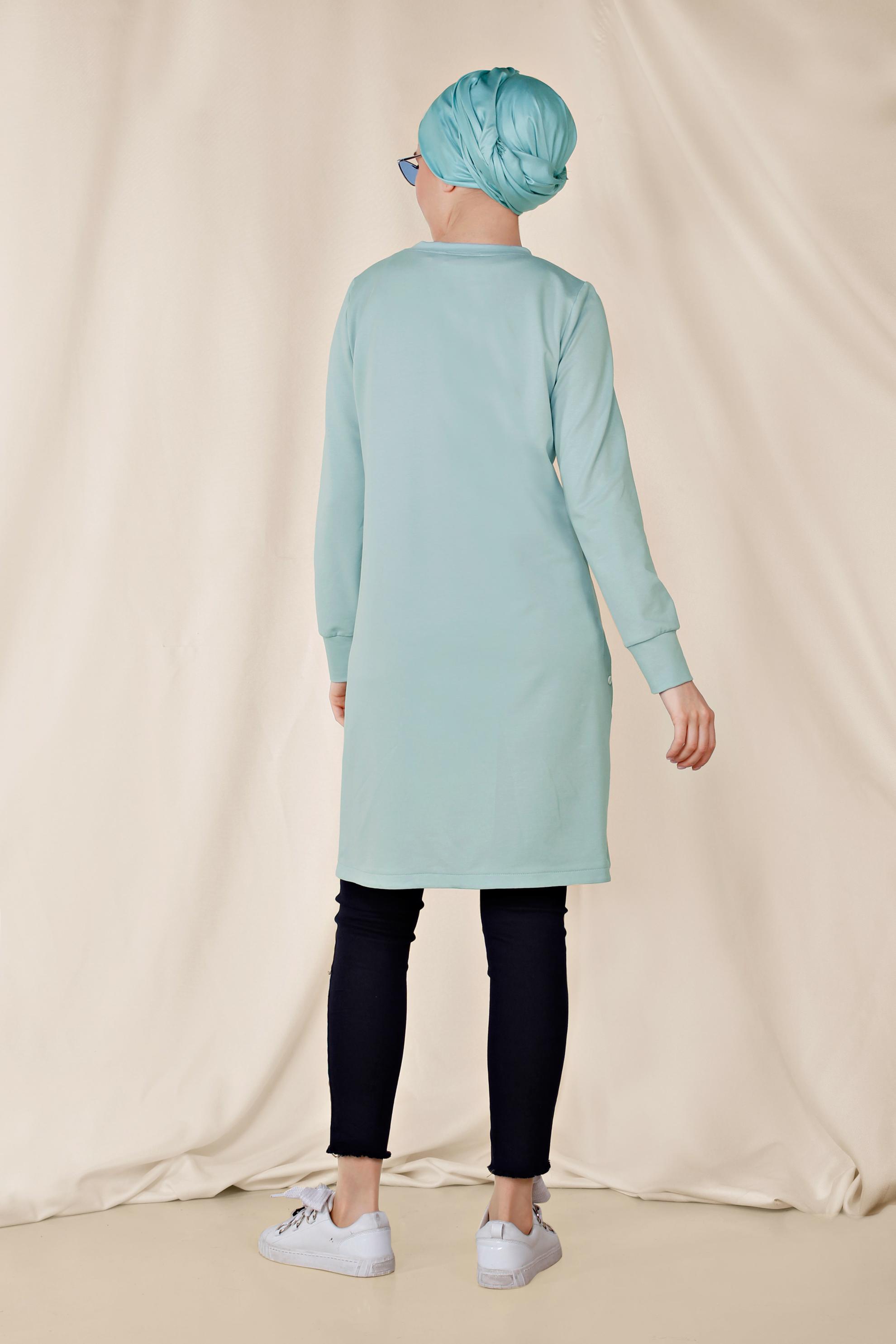 Hijab clothing BLUE BUTTON DETAIL SPORTS TUNIC 4896 