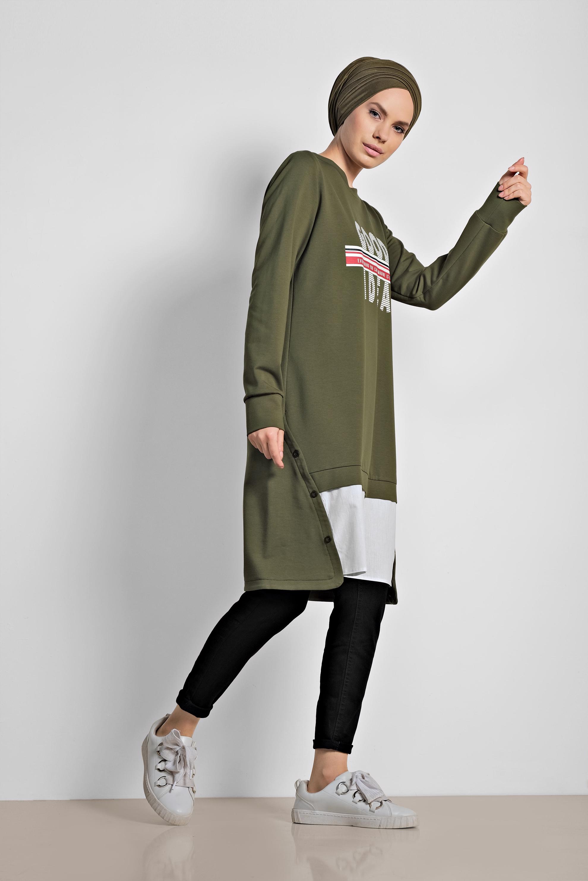Hijab clothing KHAKI BUTTON DETAIL SPORTS TUNIC 4896 