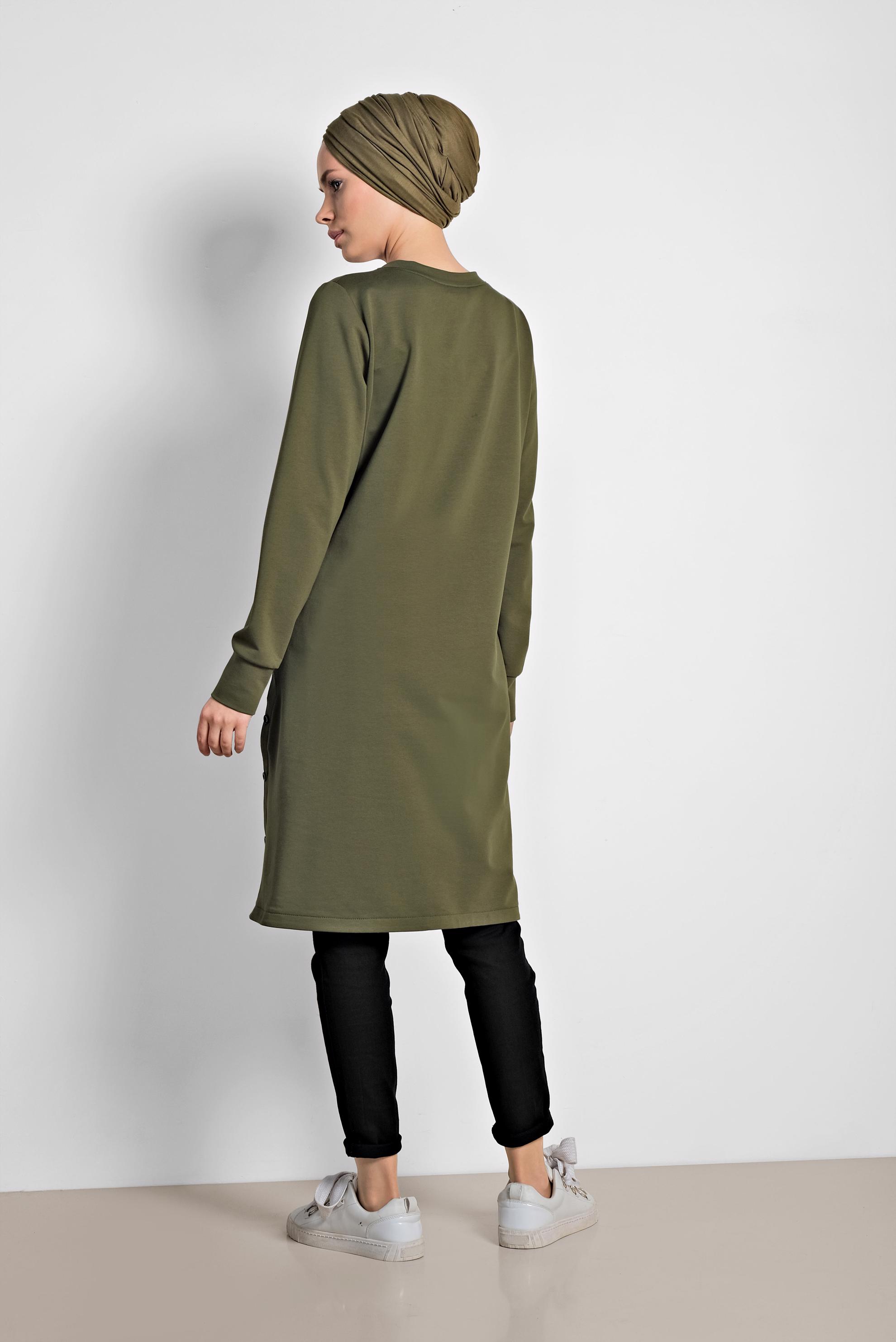 Hijab clothing KHAKI BUTTON DETAIL SPORTS TUNIC 4896 