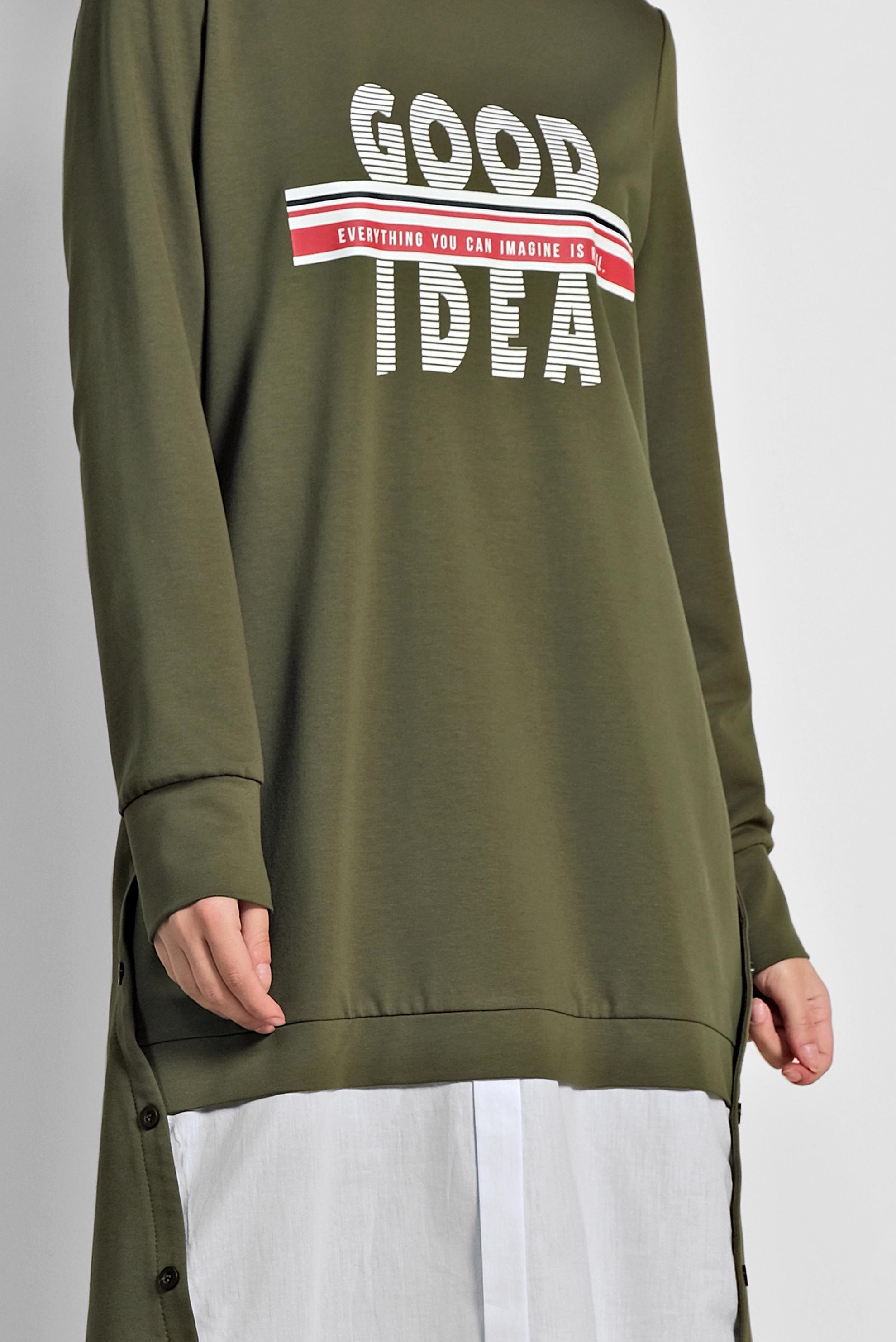 Hijab clothing KHAKI BUTTON DETAIL SPORTS TUNIC 4896 