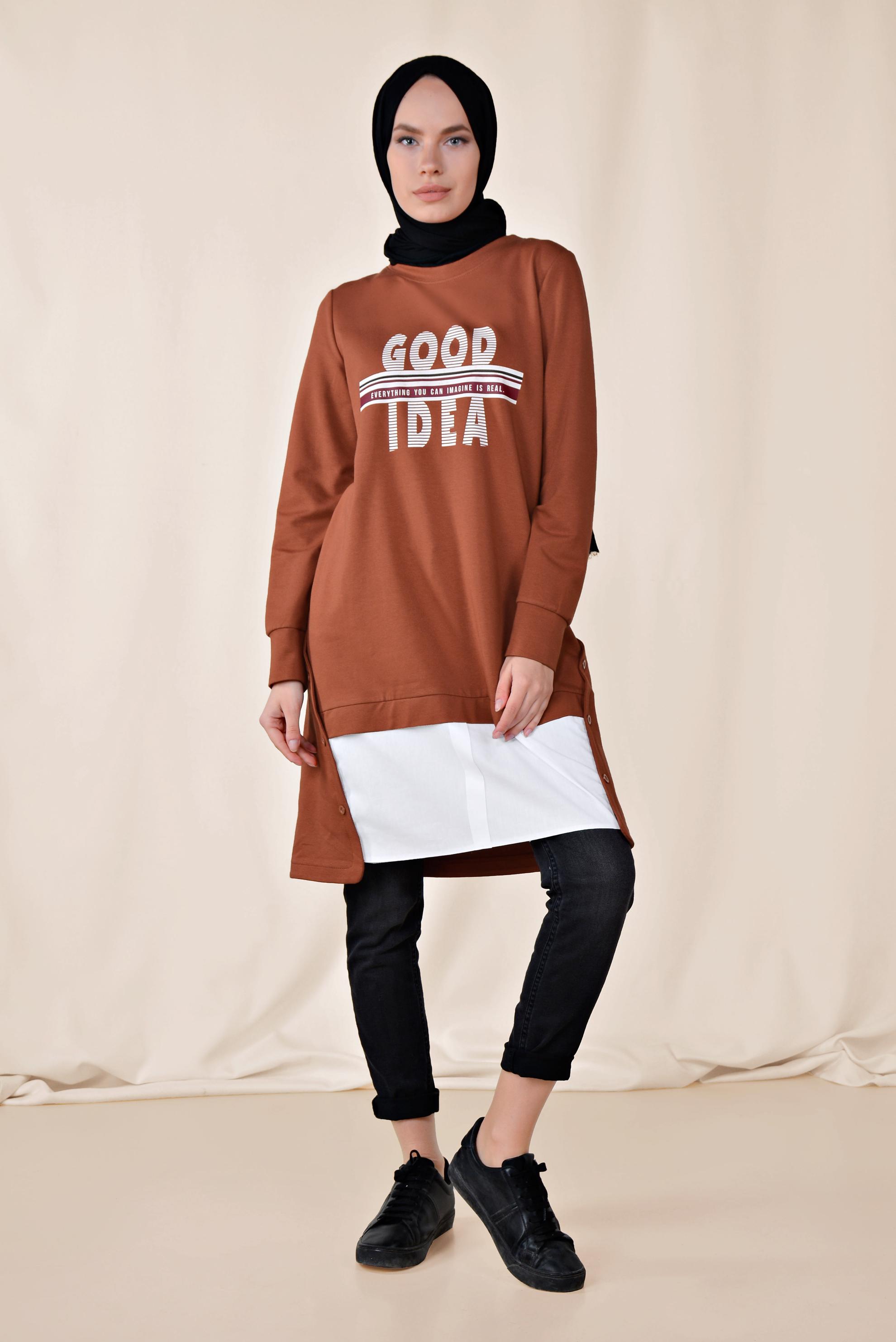 Hijab clothing CLARET RED BUTTON DETAIL SPORTS TUNIC 4896 