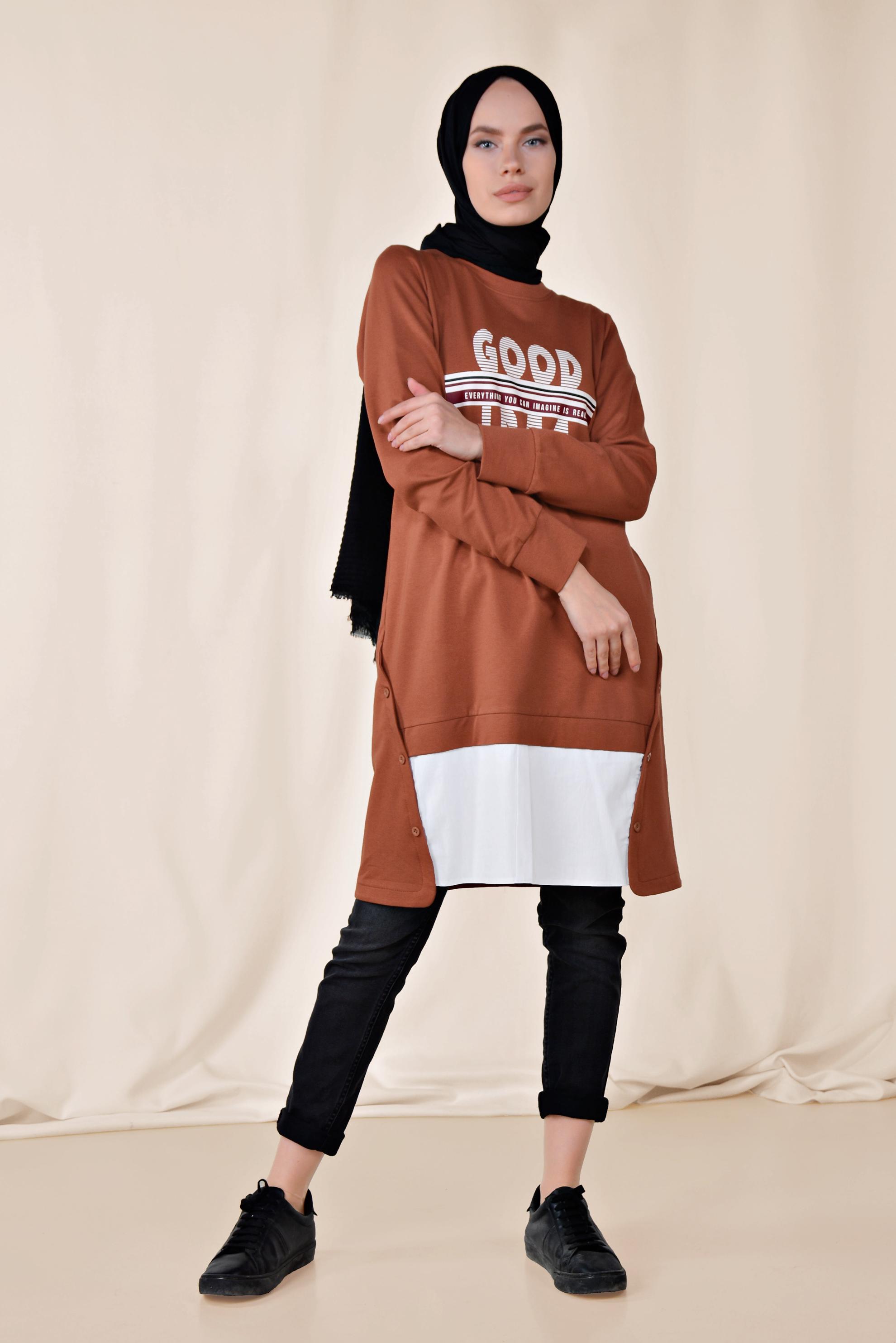 Hijab clothing CLARET RED BUTTON DETAIL SPORTS TUNIC 4896 