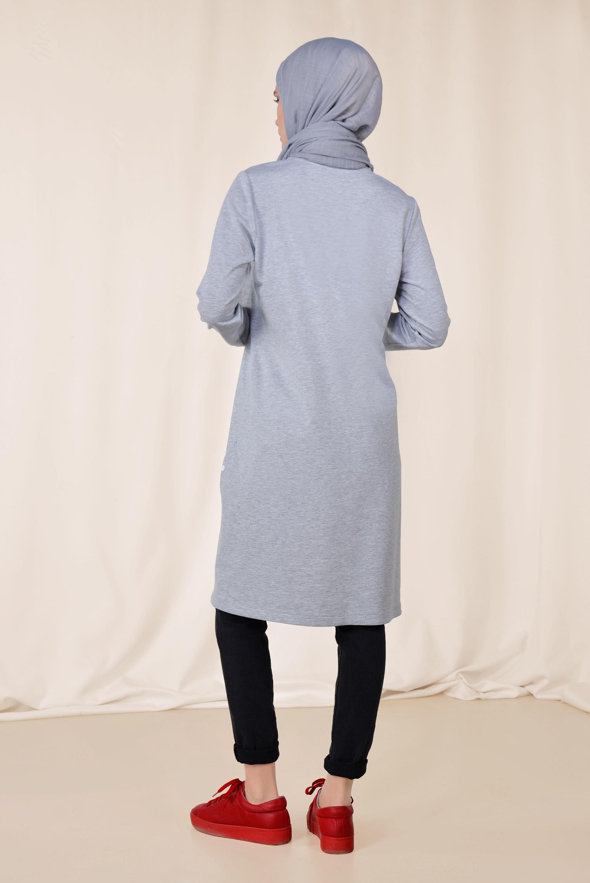 Hijab clothing GREY BUTTON DETAIL SPORTS TUNIC 4896 