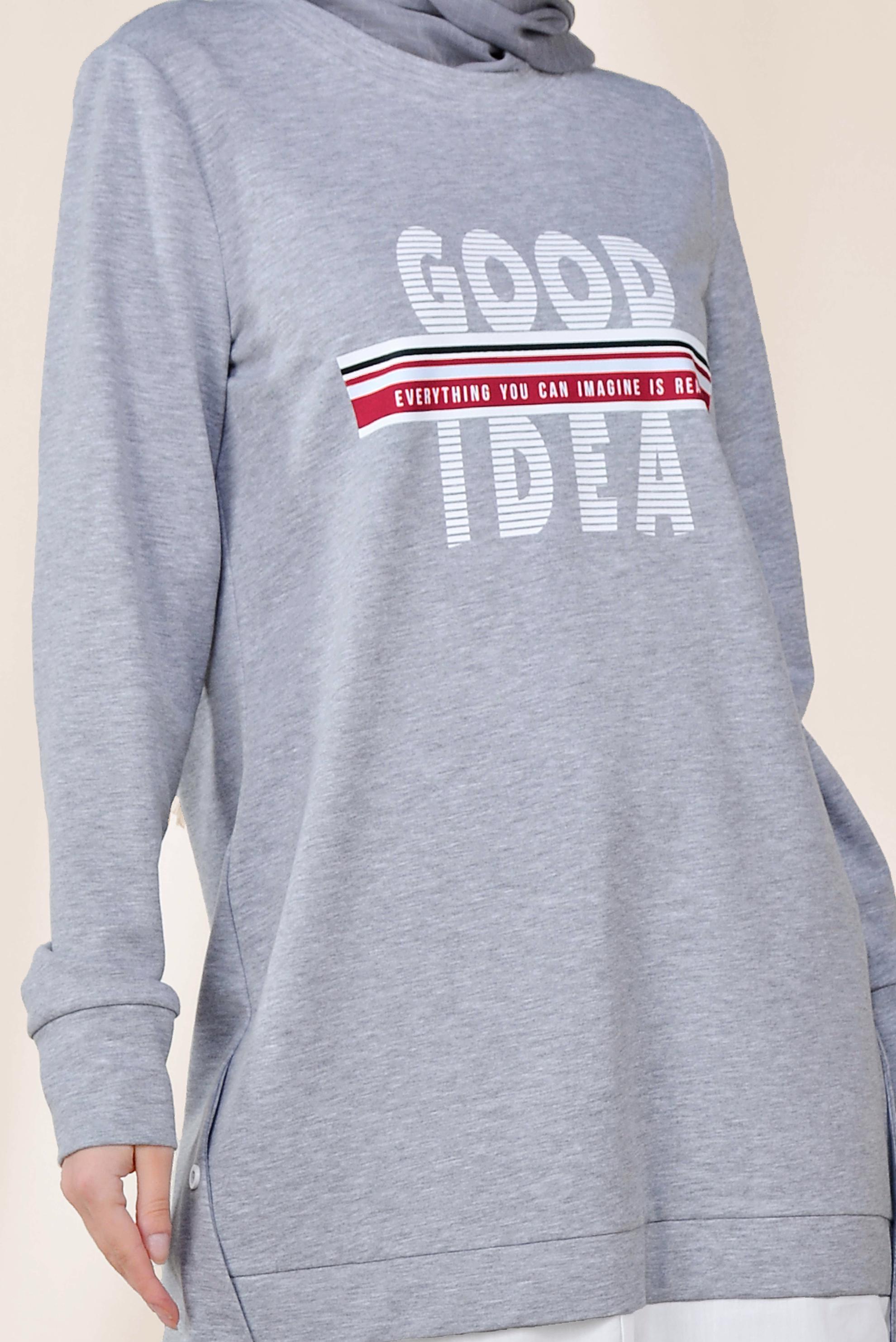 Hijab clothing GREY BUTTON DETAIL SPORTS TUNIC 4896 