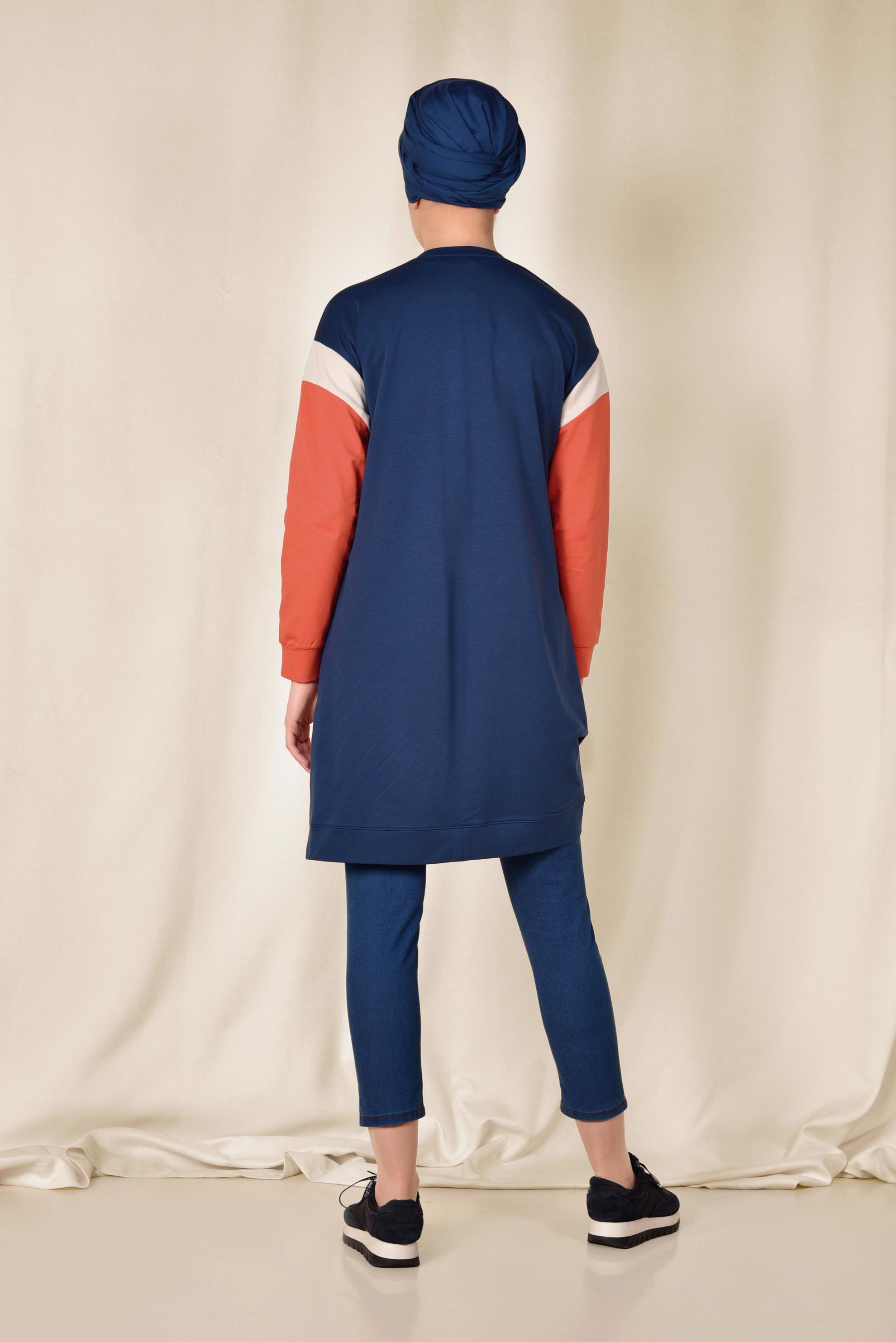 Tesettür giyim LACİVERT YAZI DETAYLI PAMUKLU EŞOFMAN TUNİK 4899