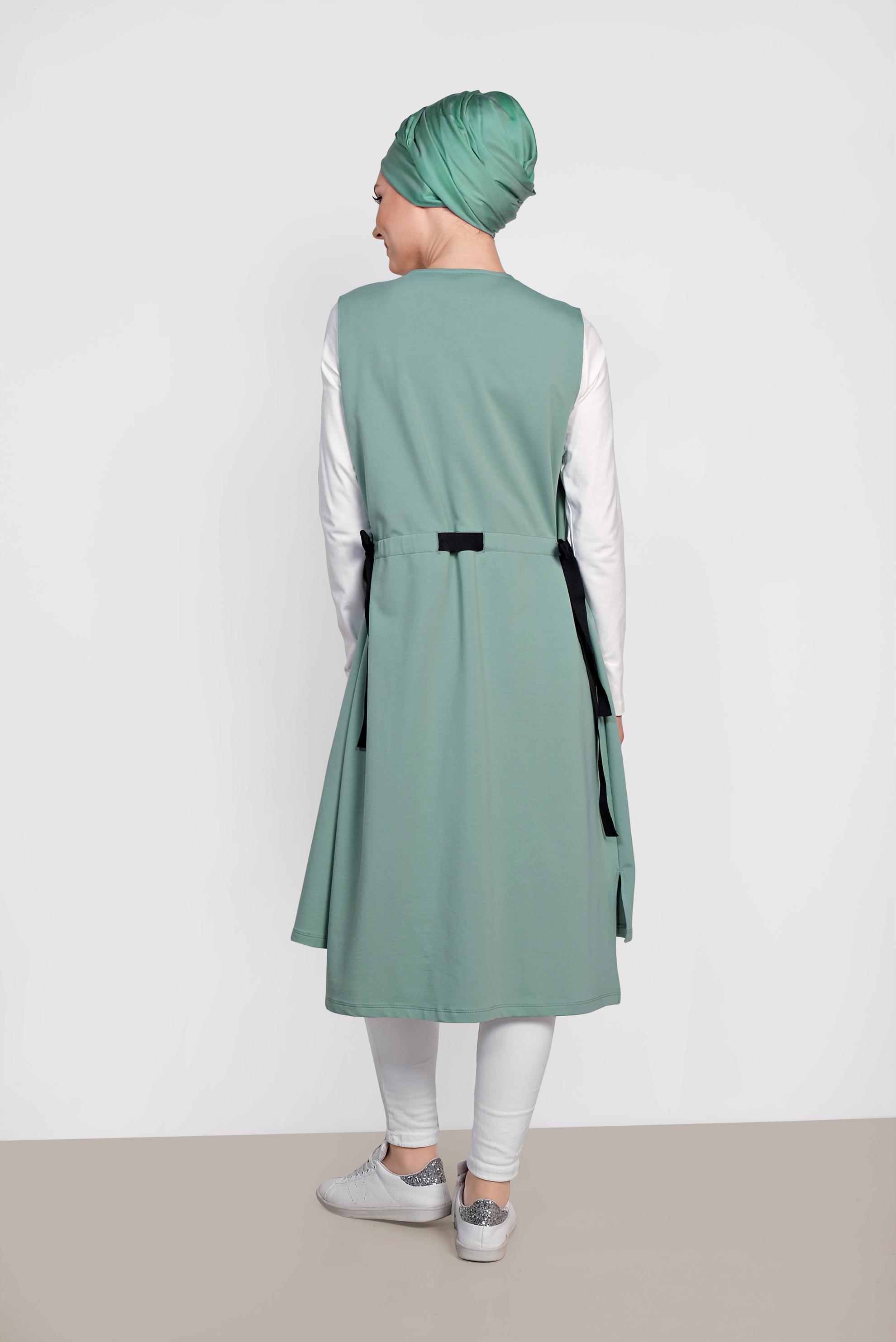 Tesettür giyim YEŞİL PAMUKLU YAZI BASKILI İKİLİ TUNİK 4951