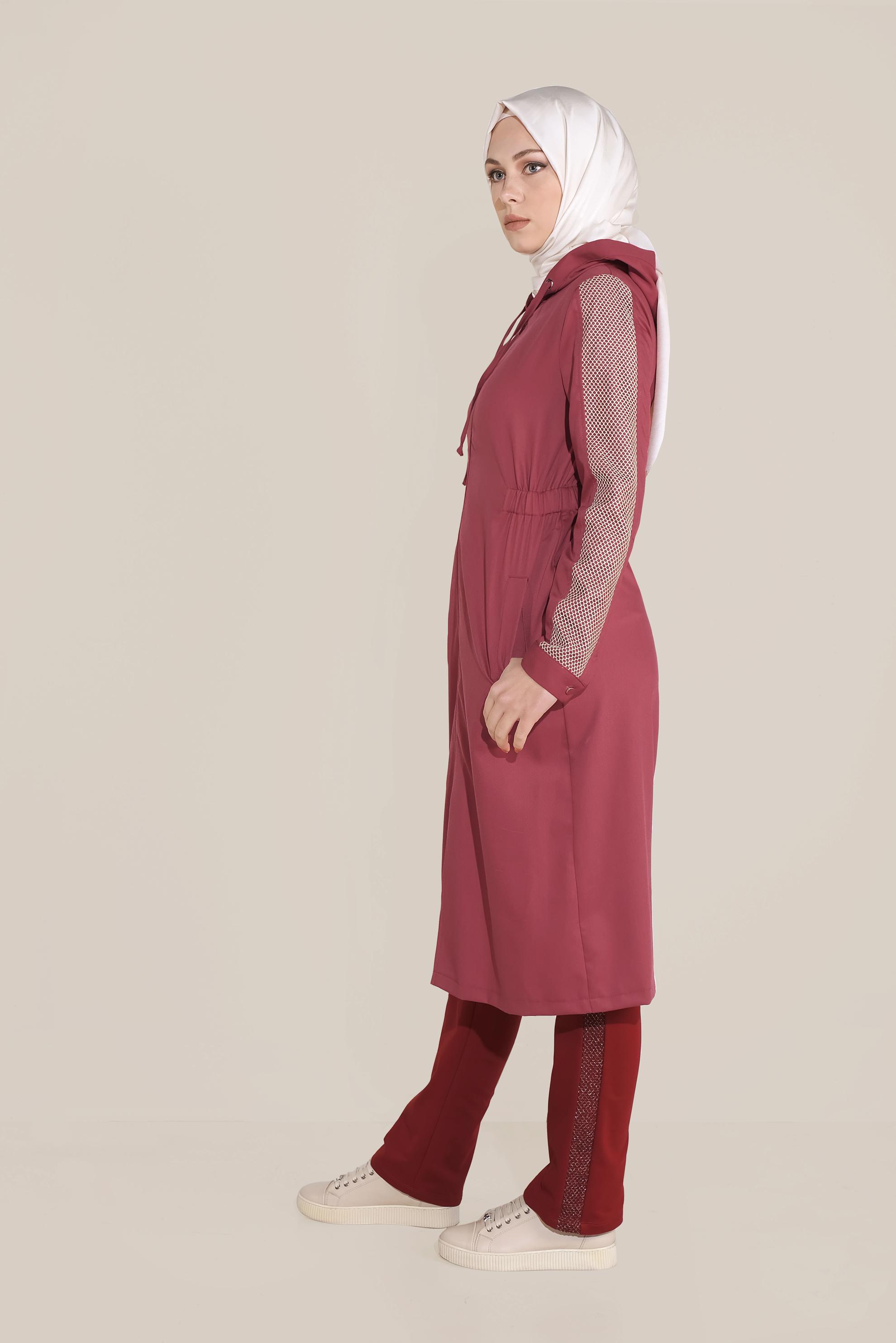 Hijab clothing CLARET RED STRIPPED COTTON TRACKSUIT BOTTOM 7602