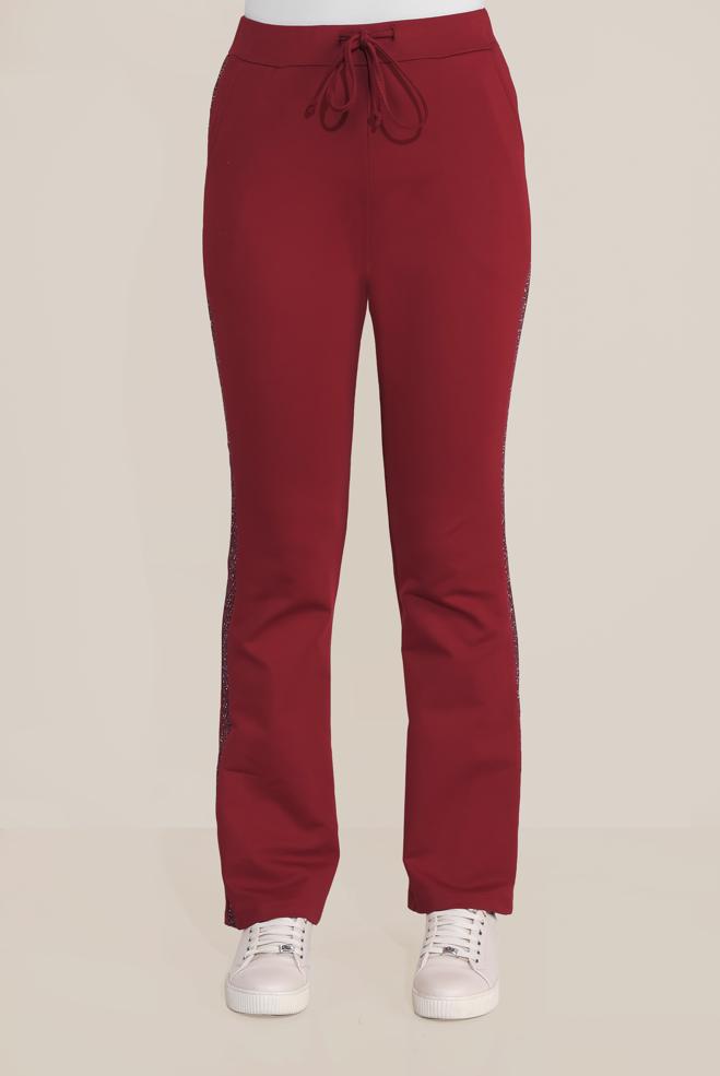Vêtements hijab ROUGE BORDEAUX DESSOUS SURVÊTEMENT EN COTON AVEC DÉTAILLES-BANDES 7602 - ALVİNA