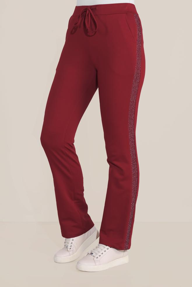 Vêtements hijab ROUGE BORDEAUX DESSOUS SURVÊTEMENT EN COTON AVEC DÉTAILLES-BANDES 7602 - ALVİNA