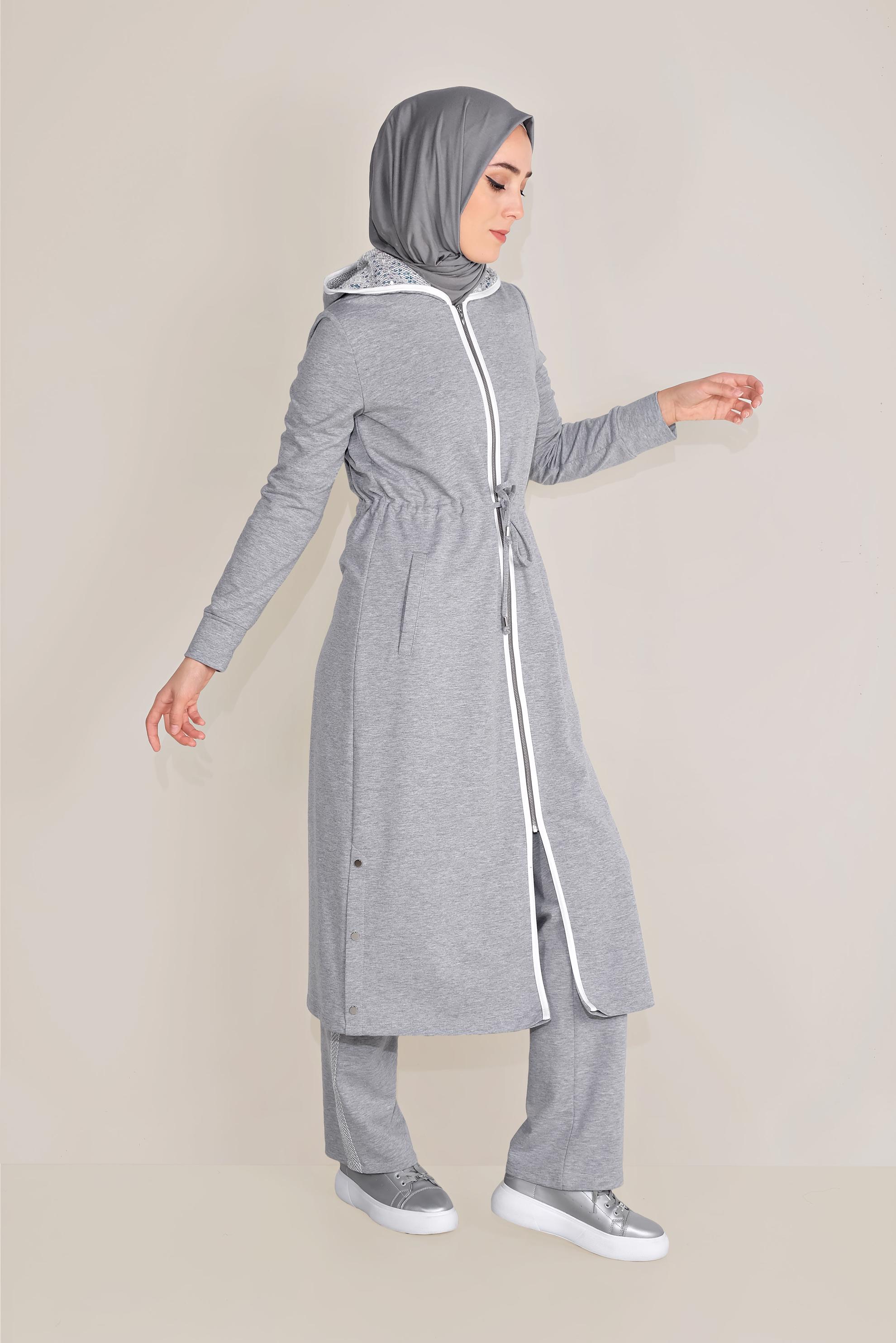 Tesettür giyim GRİ PAMUKLU ŞERİT DETAYLI EŞOFMAN ALTI 7602 