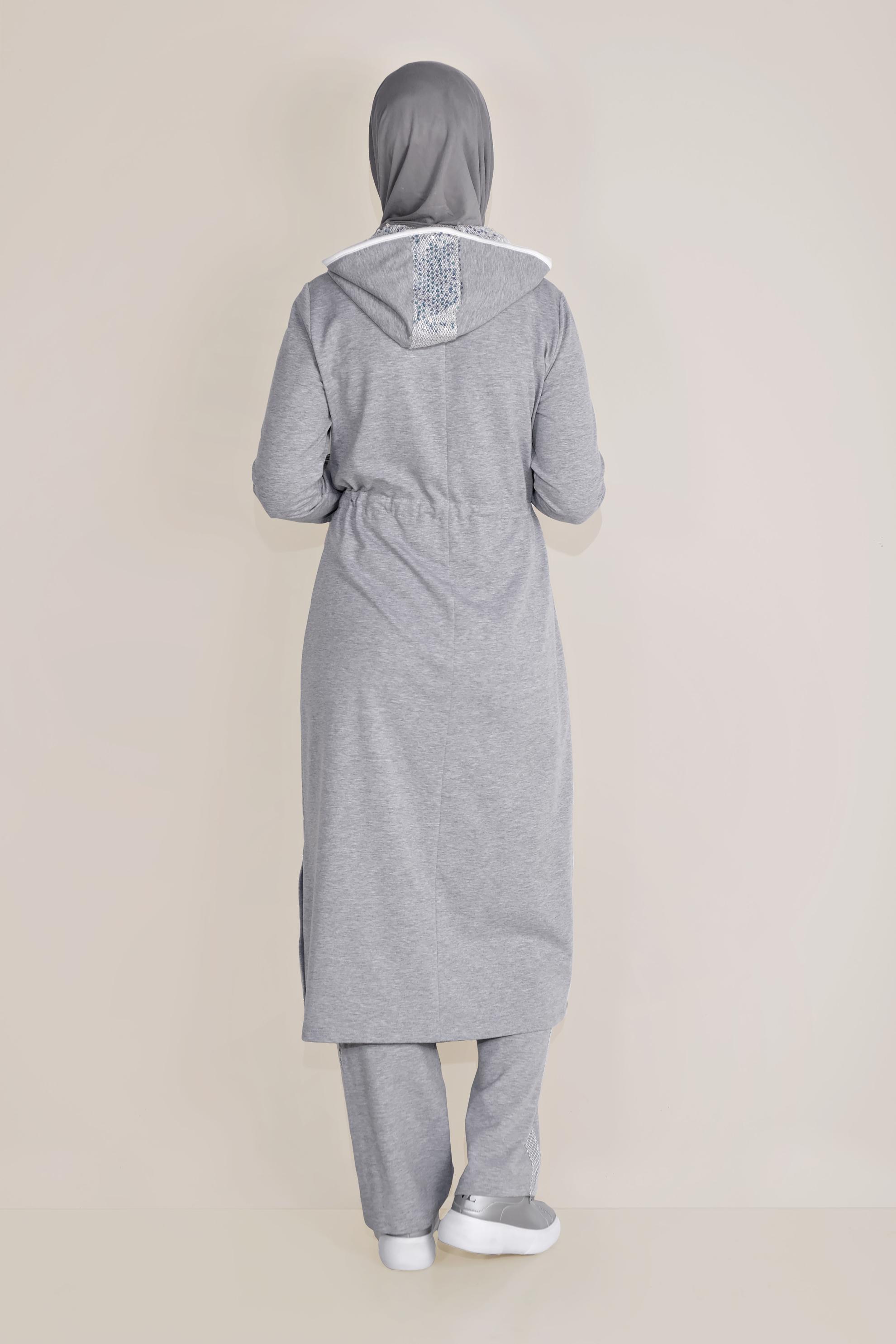 Tesettür giyim GRİ PAMUKLU ŞERİT DETAYLI EŞOFMAN ALTI 7602 