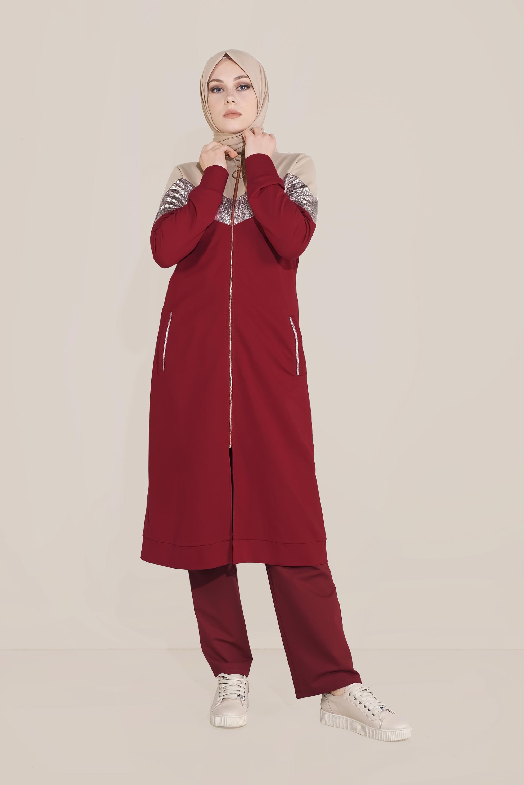 Tesettür giyim BORDO PAMUKLU BELDEN BAĞLAMALI EŞOFMAN ALTI 7603