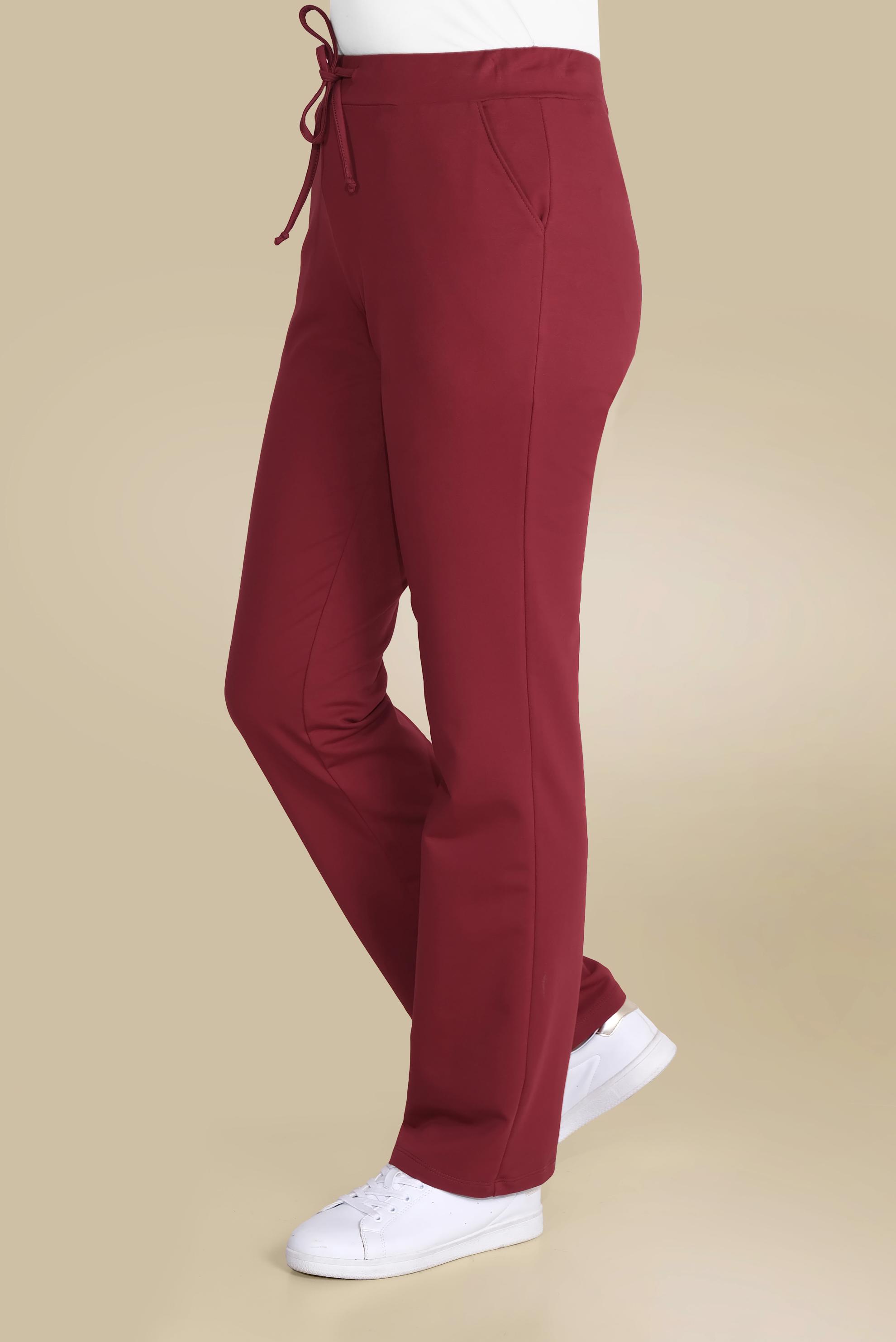Hijab clothing CLARET RED TIE DETAIL COTTON TRACKSUIT PANTS 7604 