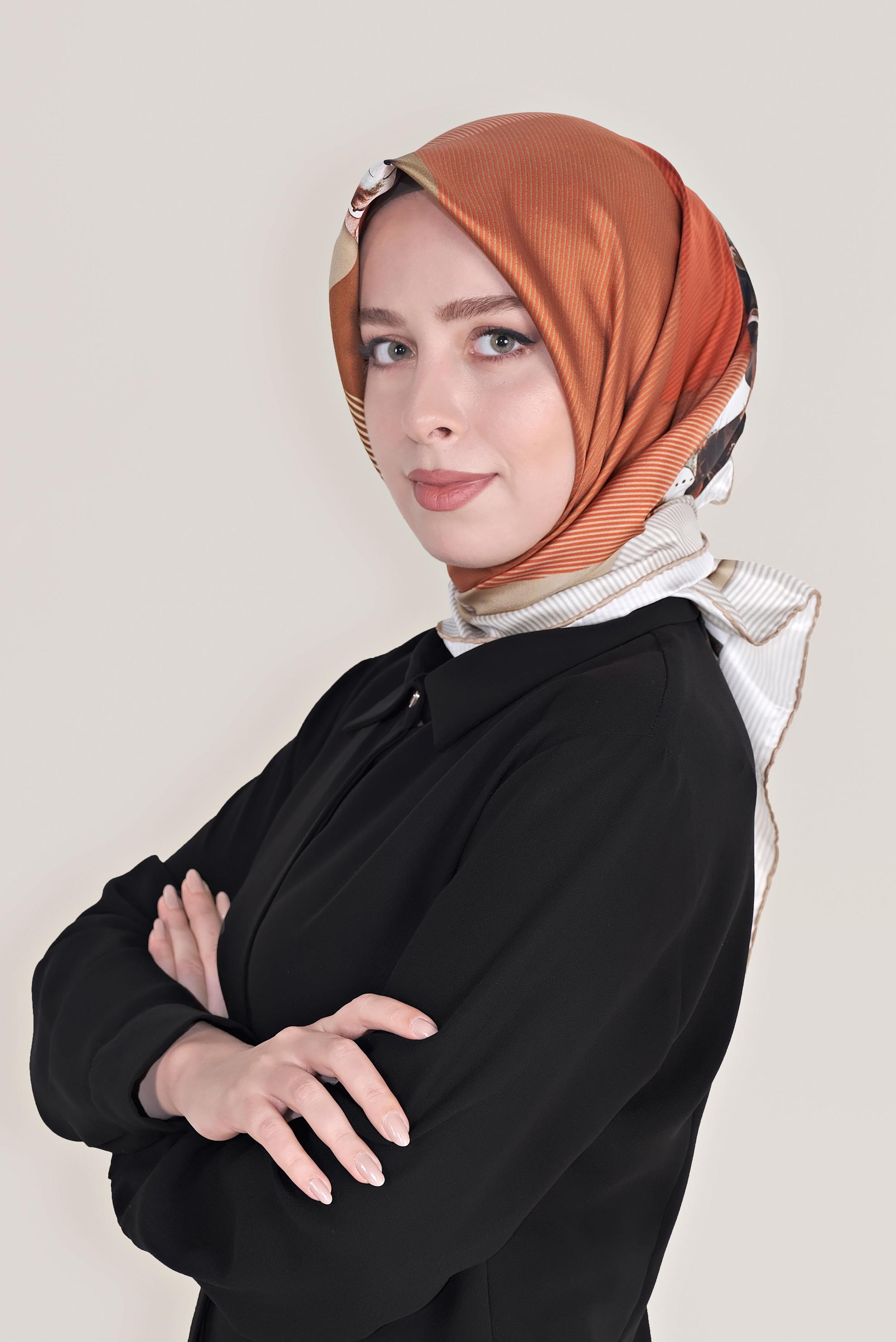 Tesettür giyim TURUNCU ALVİNA TWİLL İPEK EŞARP 5378 