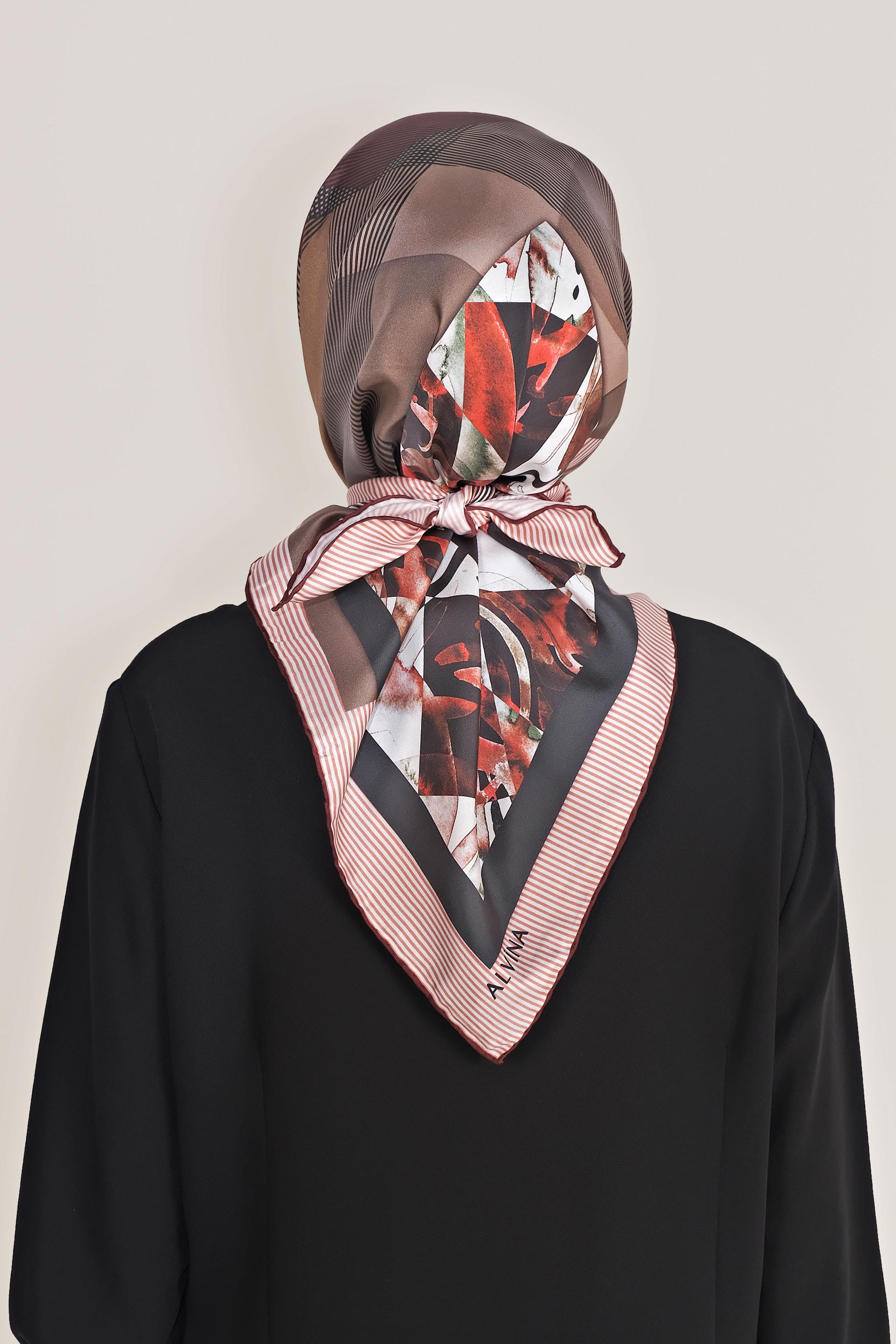 Tesettür giyim KAHVE ALVİNA TWİLL İPEK EŞARP 5378 