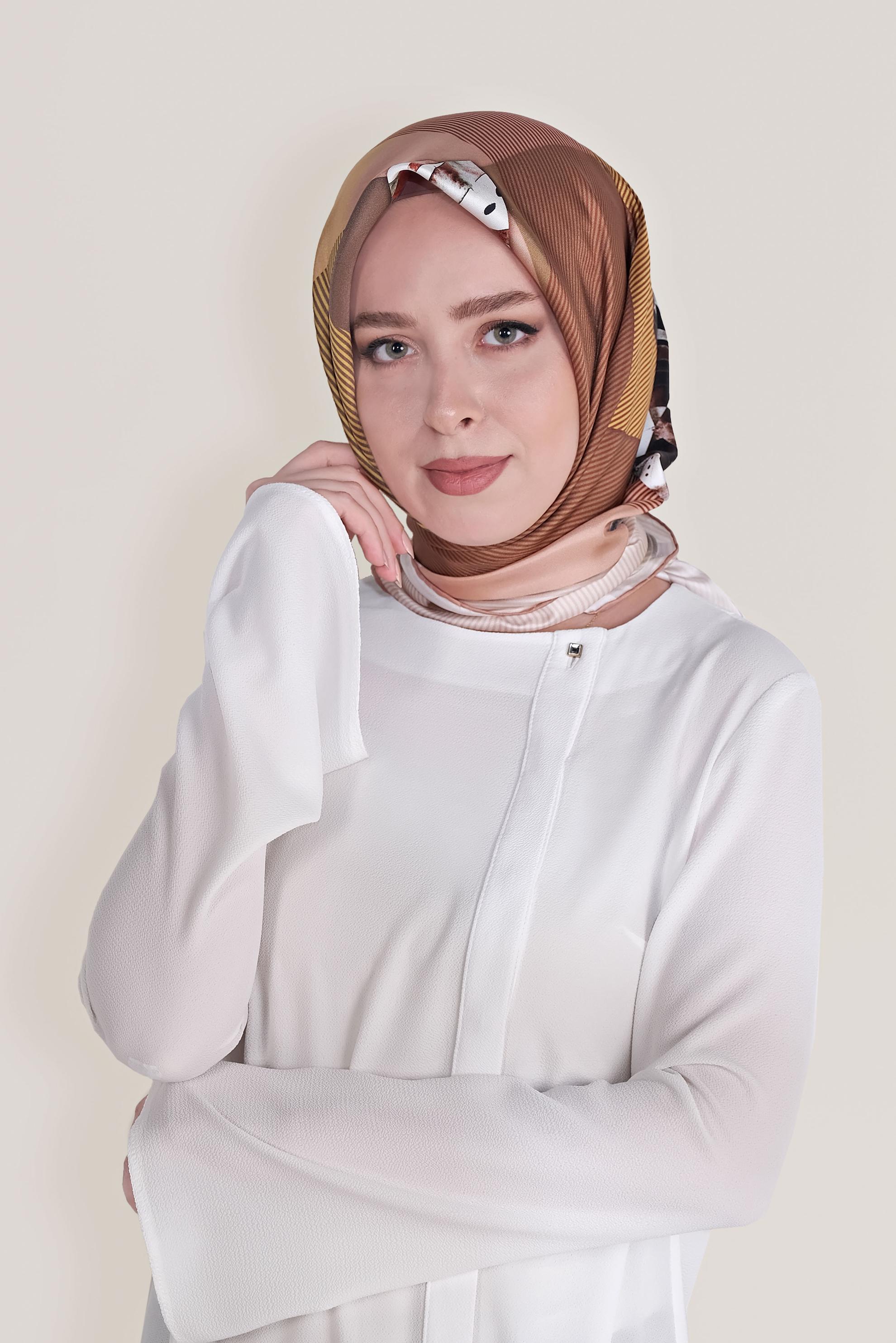 Tesettür giyim PUDRA ALVİNA TWİLL İPEK EŞARP 5378 