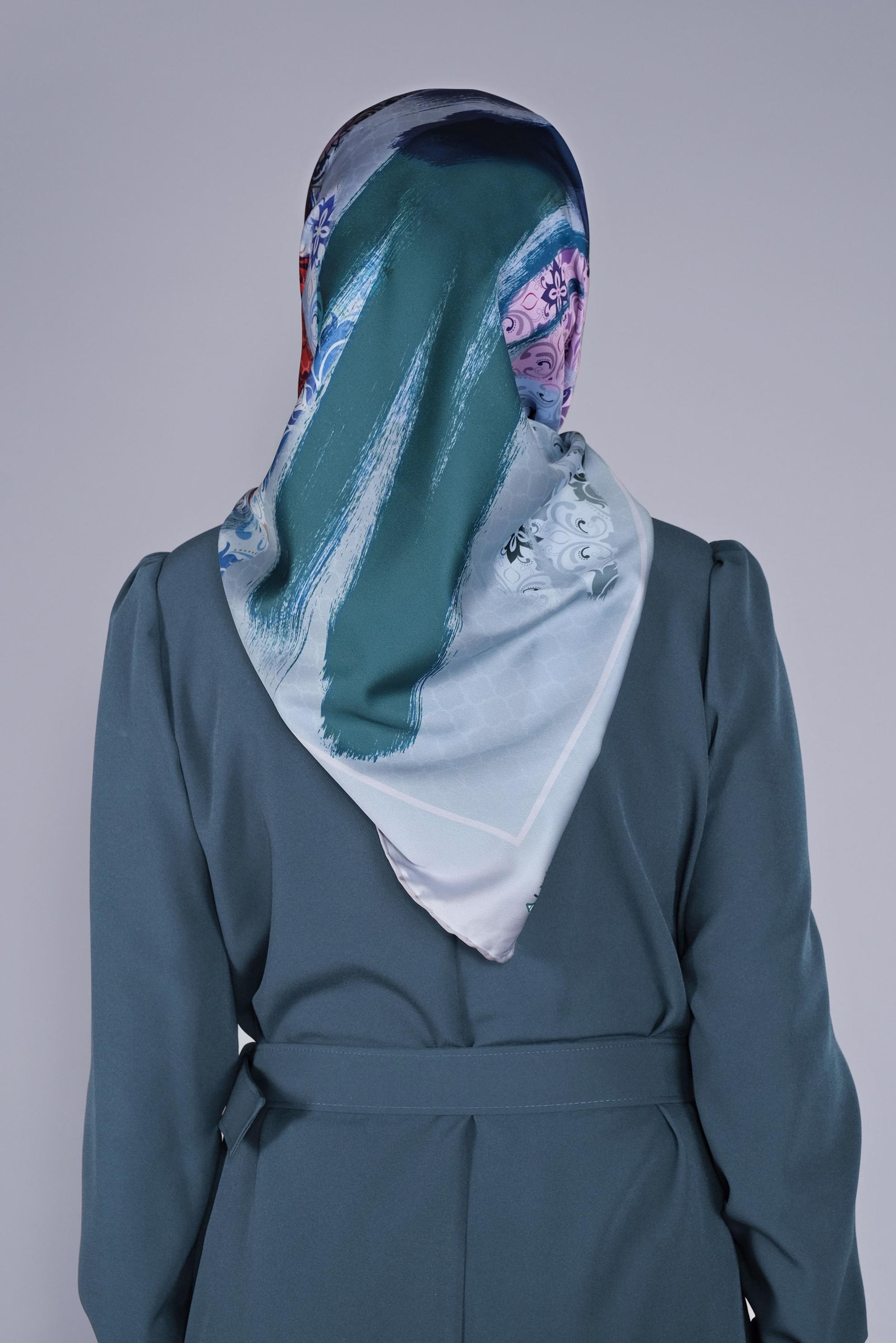 Vêtements hijab BLEU FOULARD À MOTIF NUMÉRIQUE ALVINA 5379