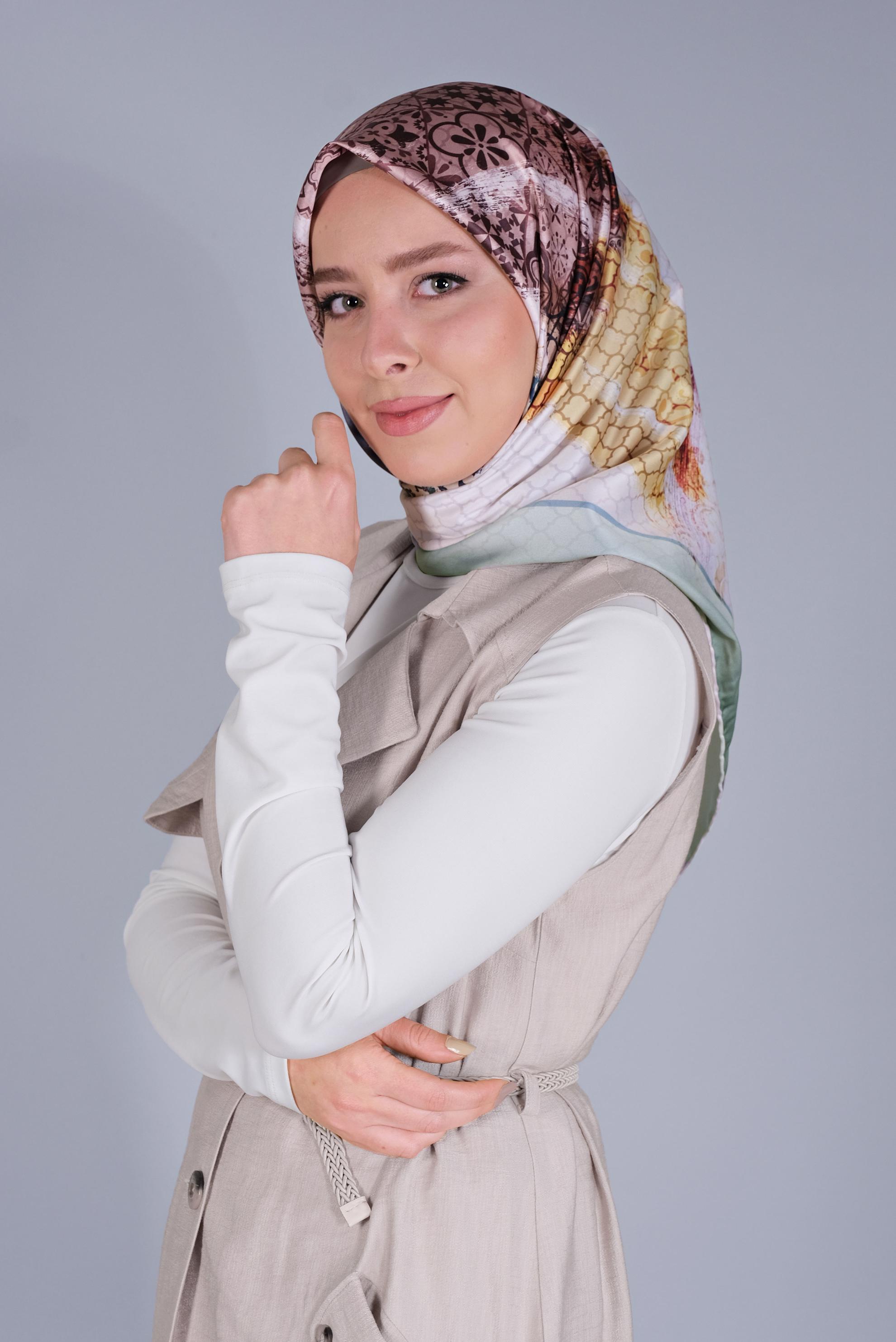 Vêtements hijab VERT FOULARD À MOTIF NUMÉRIQUE ALVINA 5379