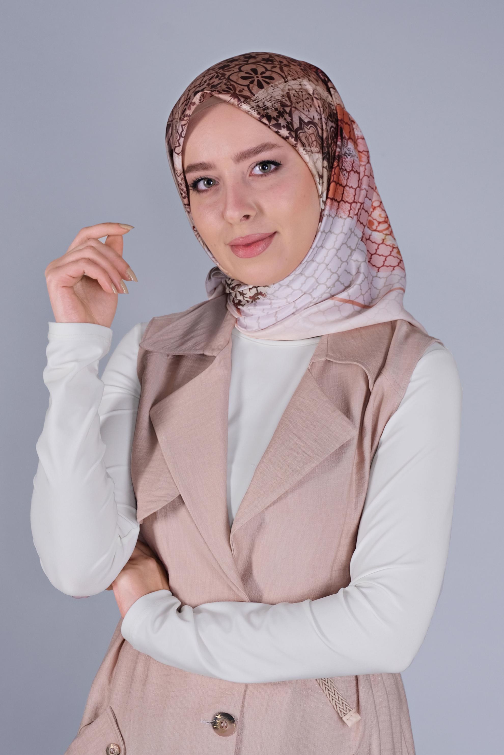 Tesettür giyim KAHVE ALVİNA DİJİTAL SURA EŞARP 5379 