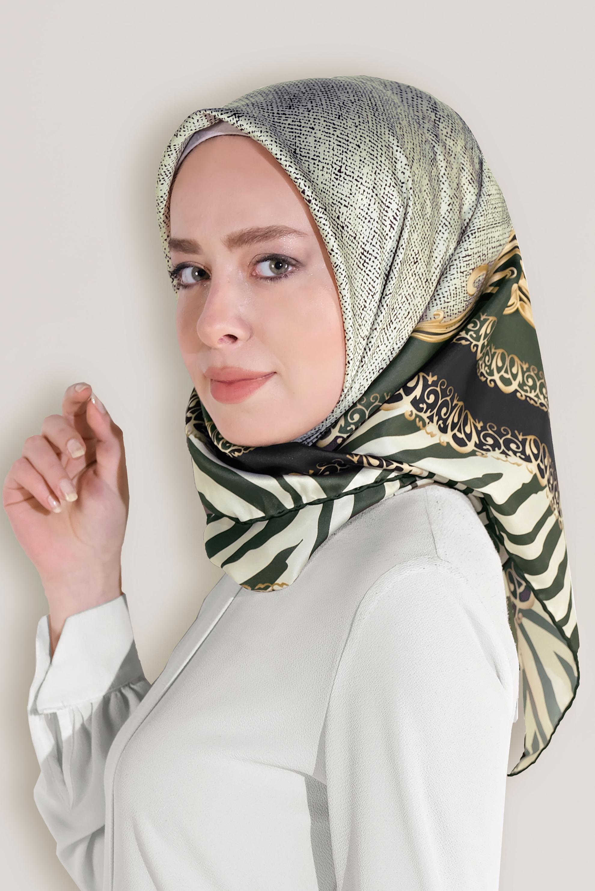 Tesettür giyim HAKİ ALVİNA DİJİTAL EŞARP 8026 