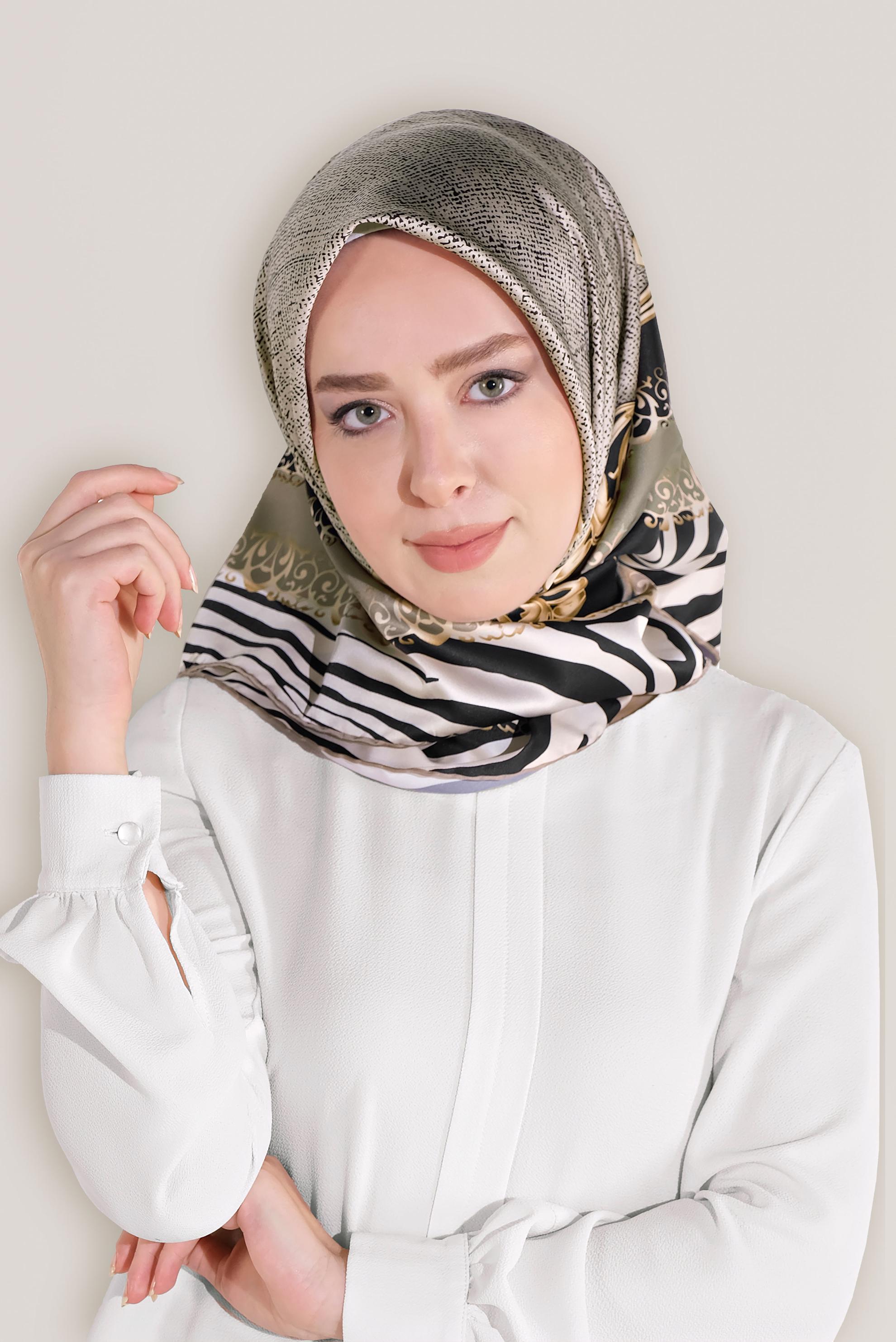 Tesettür giyim VİZON ALVİNA DİJİTAL EŞARP 8026 