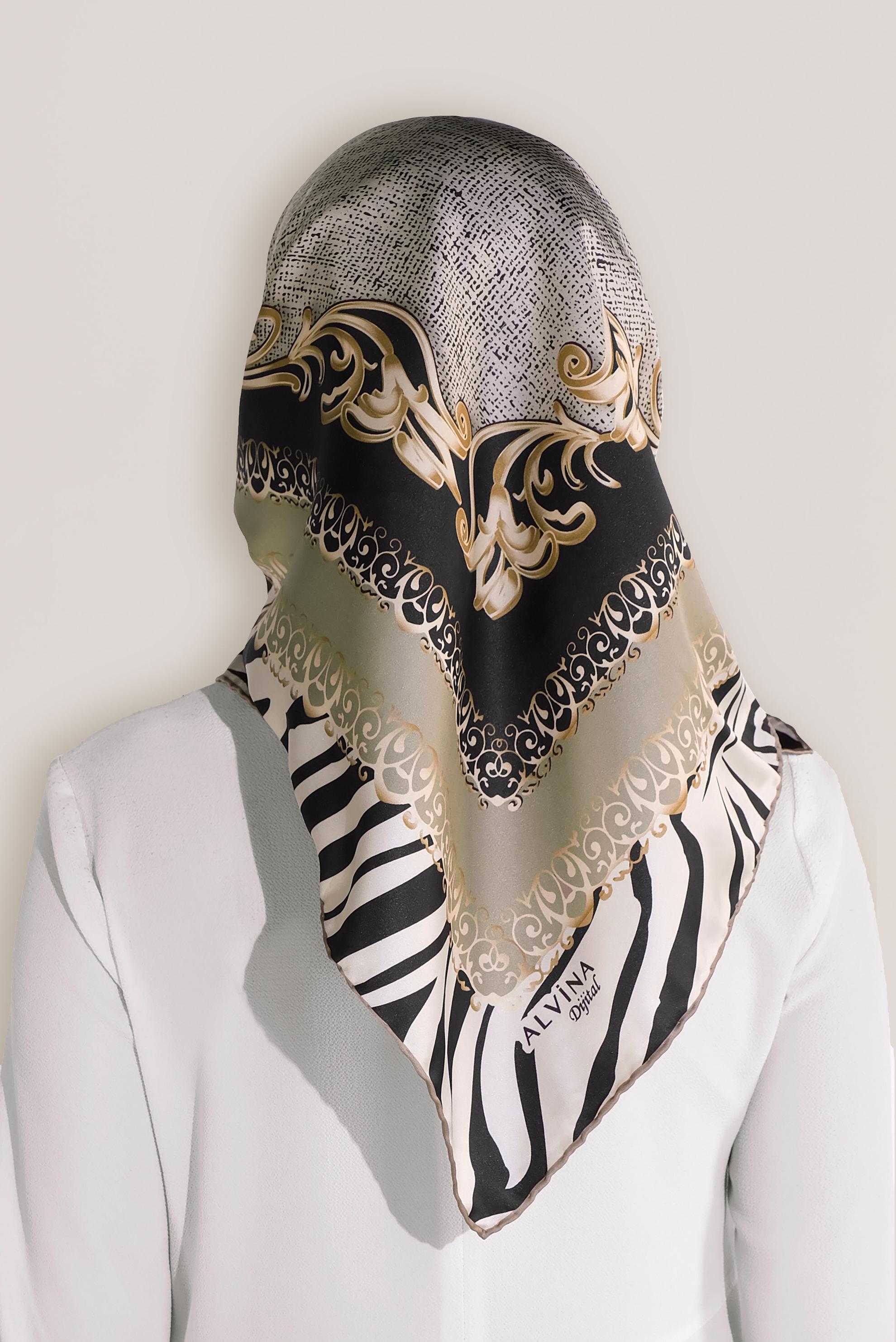 Tesettür giyim VİZON ALVİNA DİJİTAL EŞARP 8026 