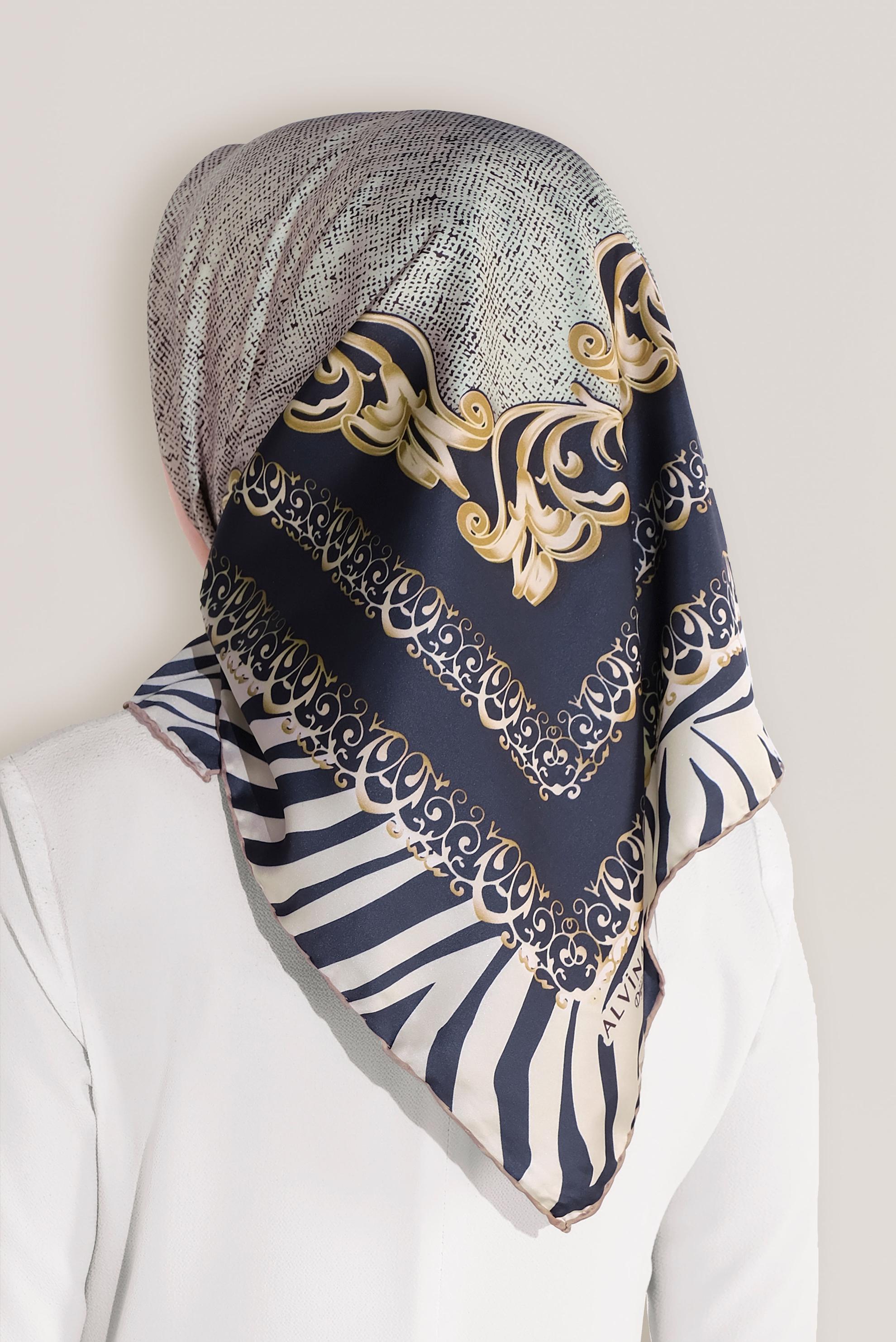 Tesettür giyim LACİVERT ALVİNA DİJİTAL EŞARP 8026 