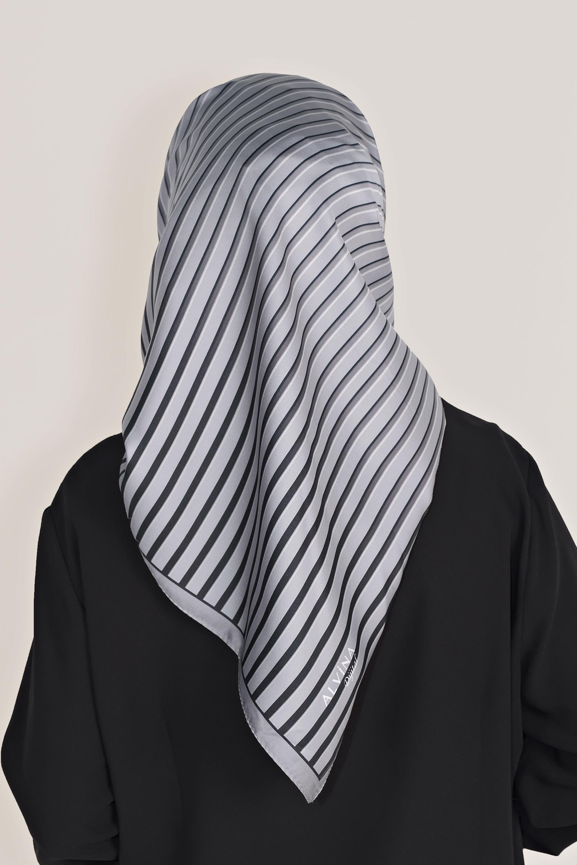 Tesettür giyim GRİ ALVİNA DİJİTAL TWİLL EŞARP 8031 