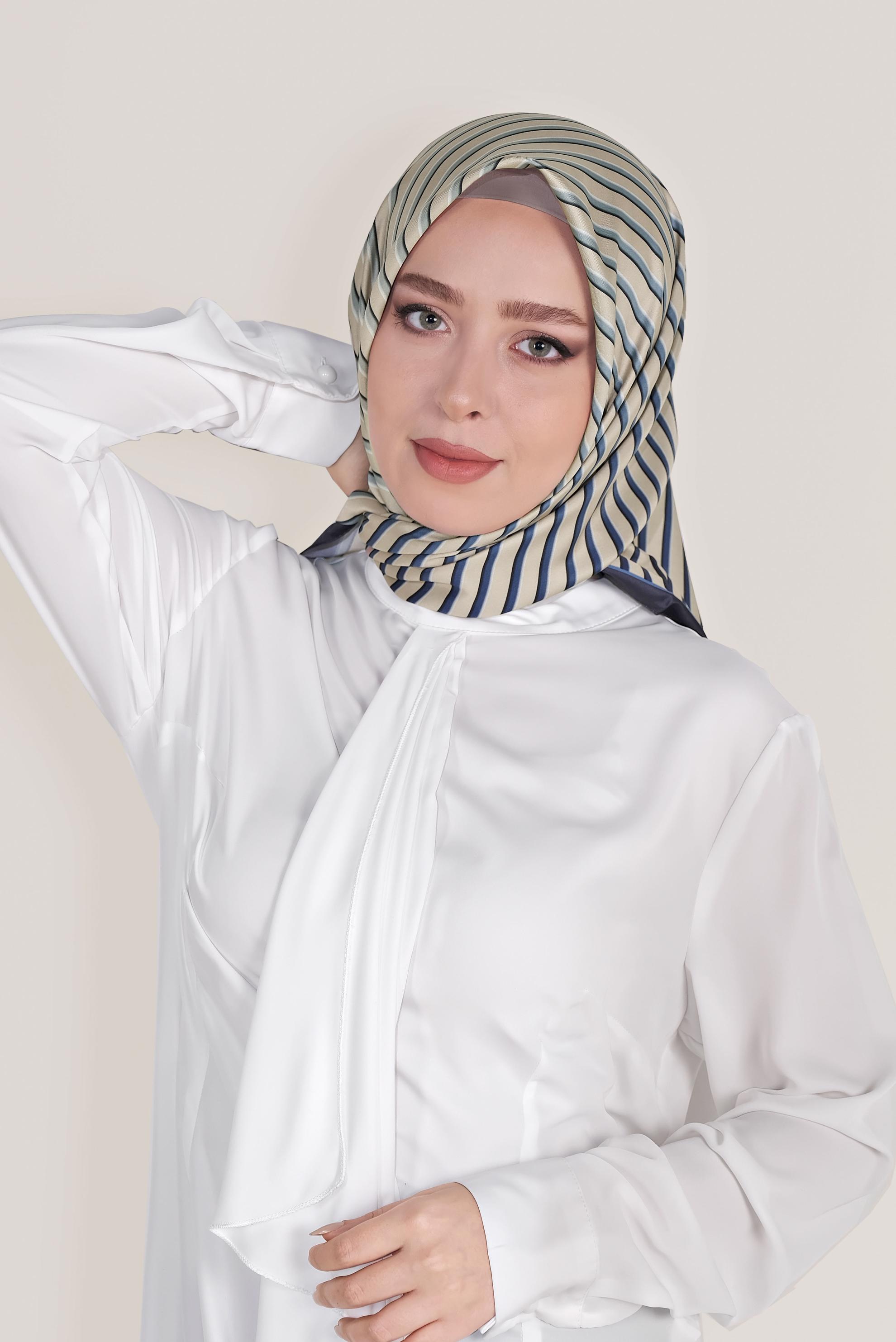 Tesettür giyim YEŞİL ALVİNA DİJİTAL TWİLL EŞARP 8031 