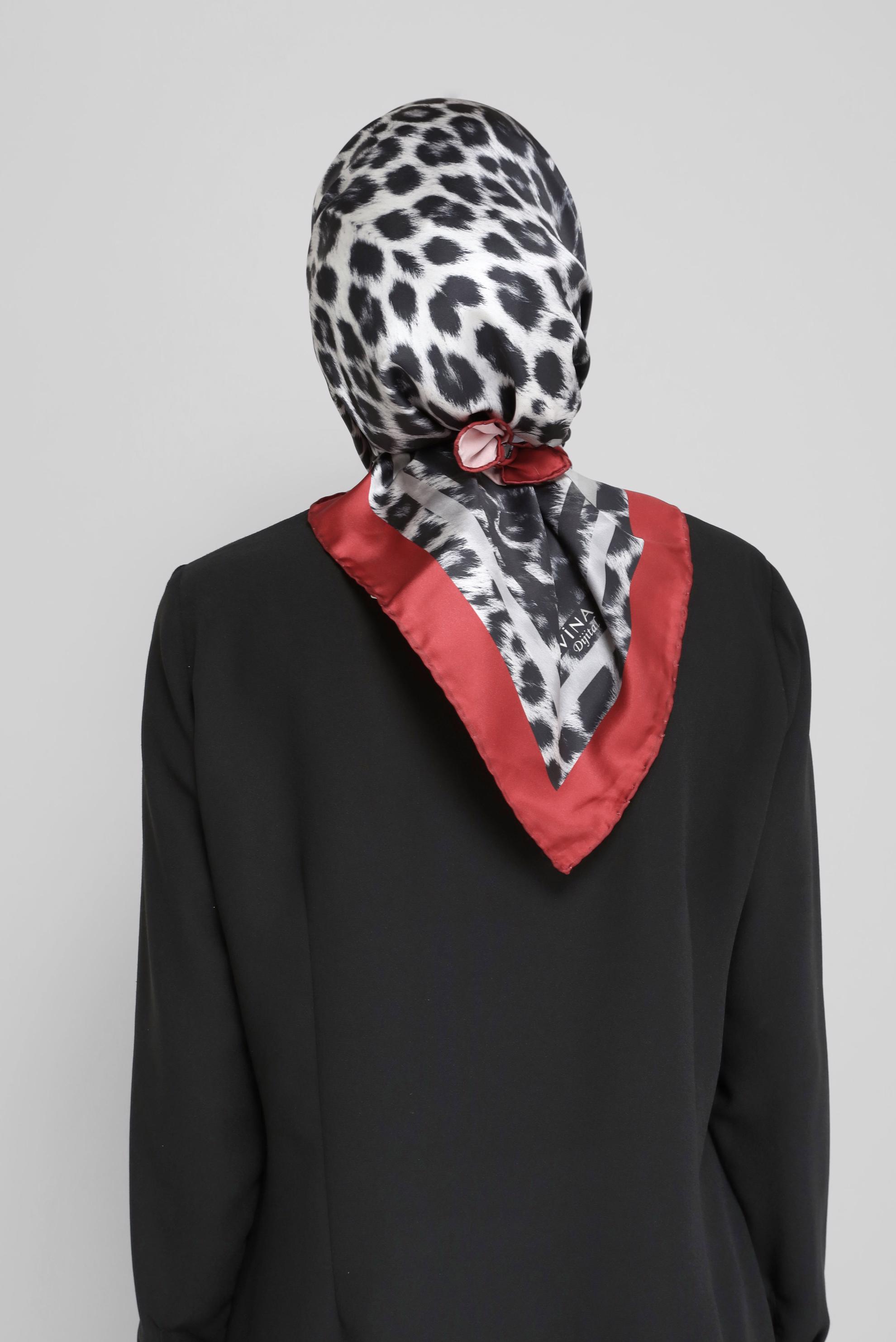 Tesettür giyim KIRMIZI ALVİNA DİJİTAL LEOPAR EŞARP 8032 