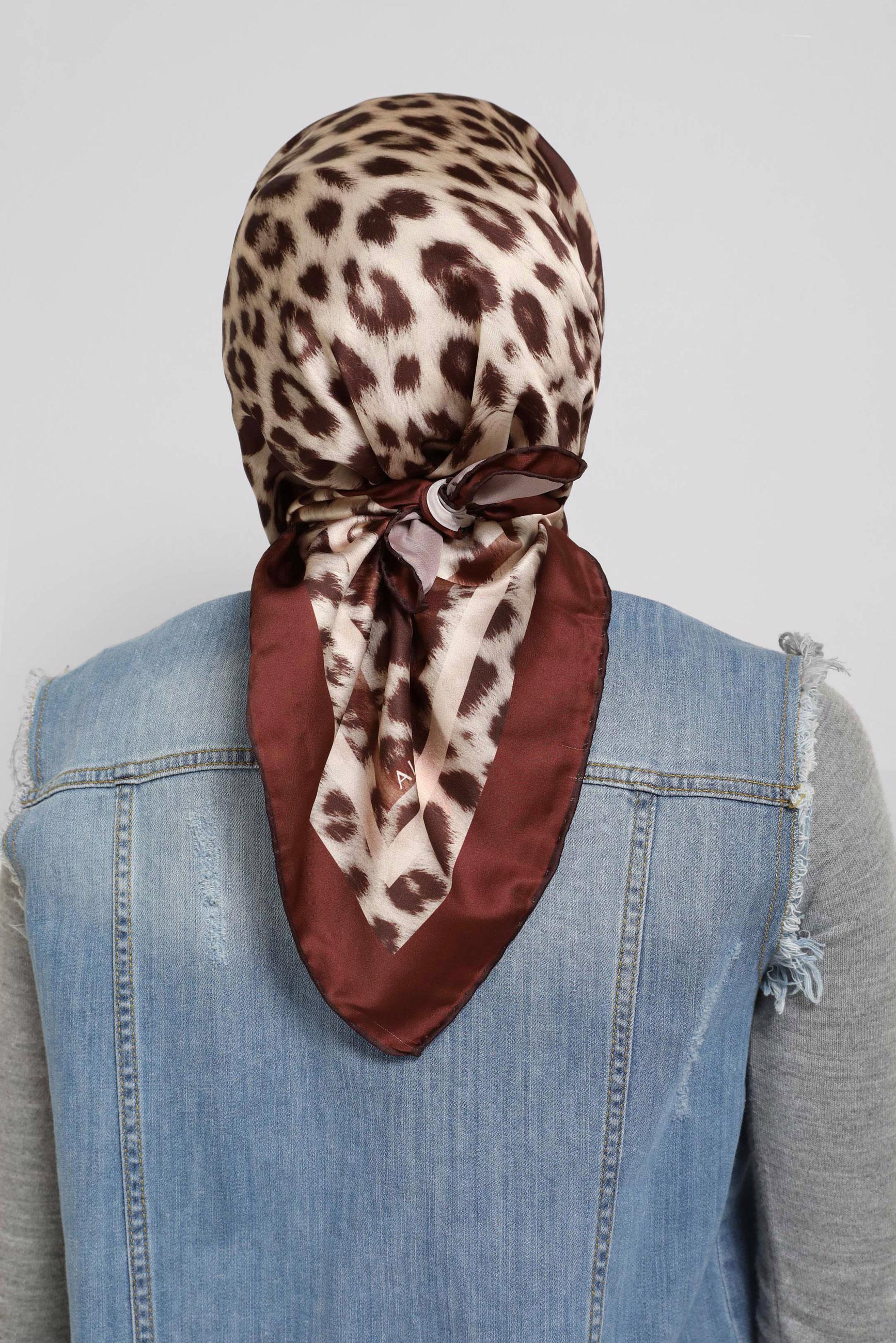 Vêtements hijab ROUGE BORDEAUX FOULARD HIJAB MOTIF LÉOPARD ALVİNA 8032