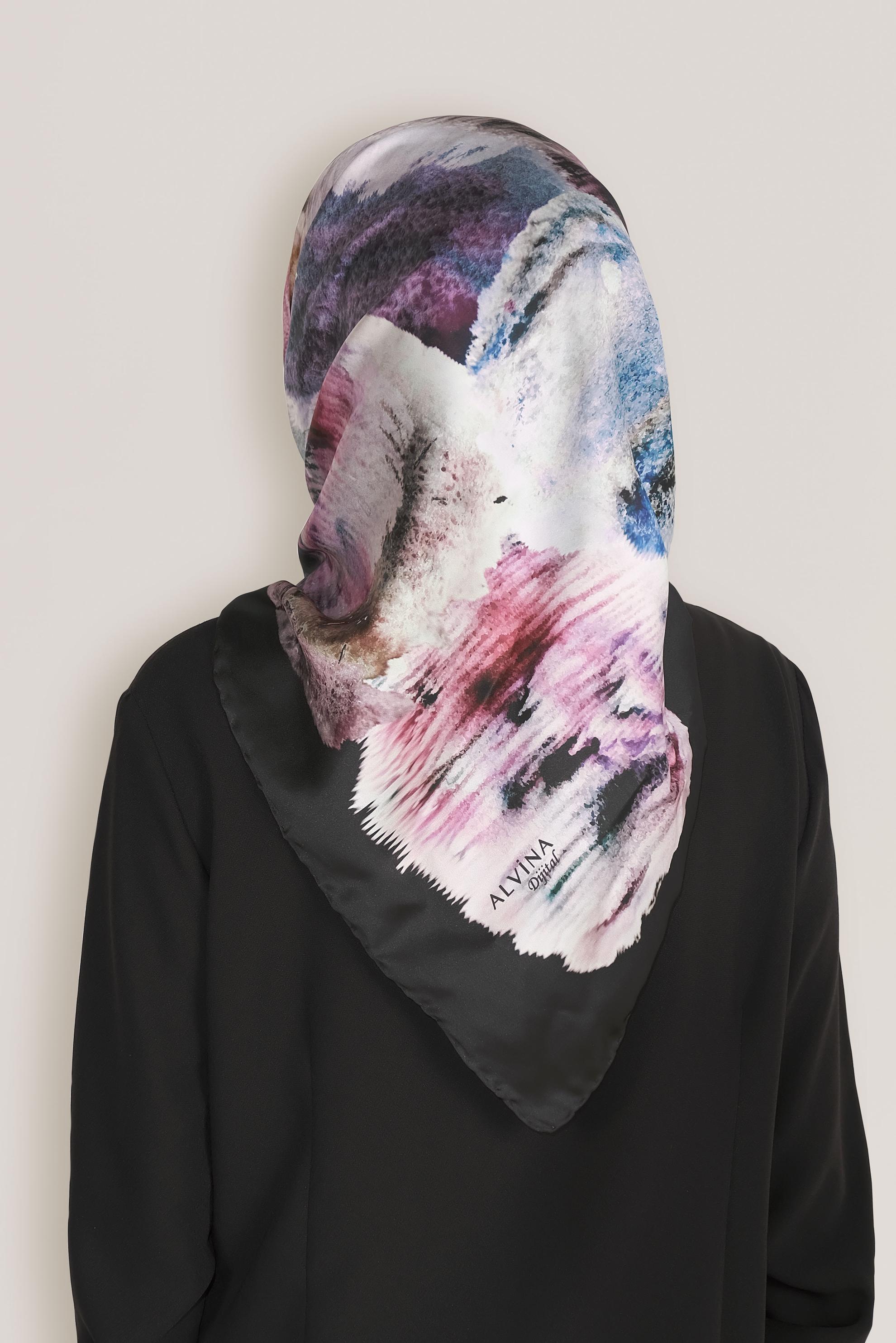 Tesettür giyim SİYAH 8034 ALVİNA DİJİTAL EŞARP