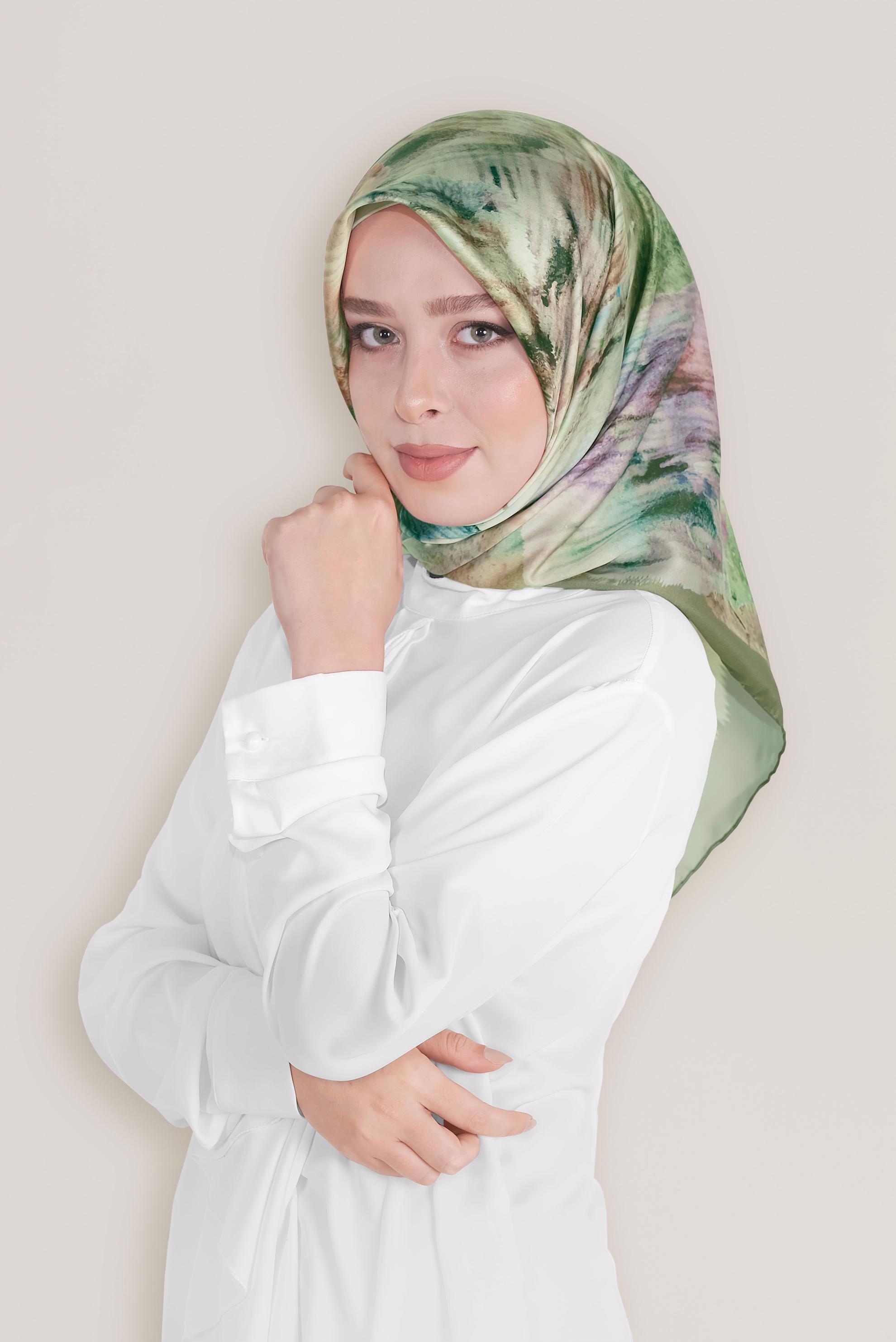 Tesettür giyim HAKİ 8034 ALVİNA DİJİTAL EŞARP