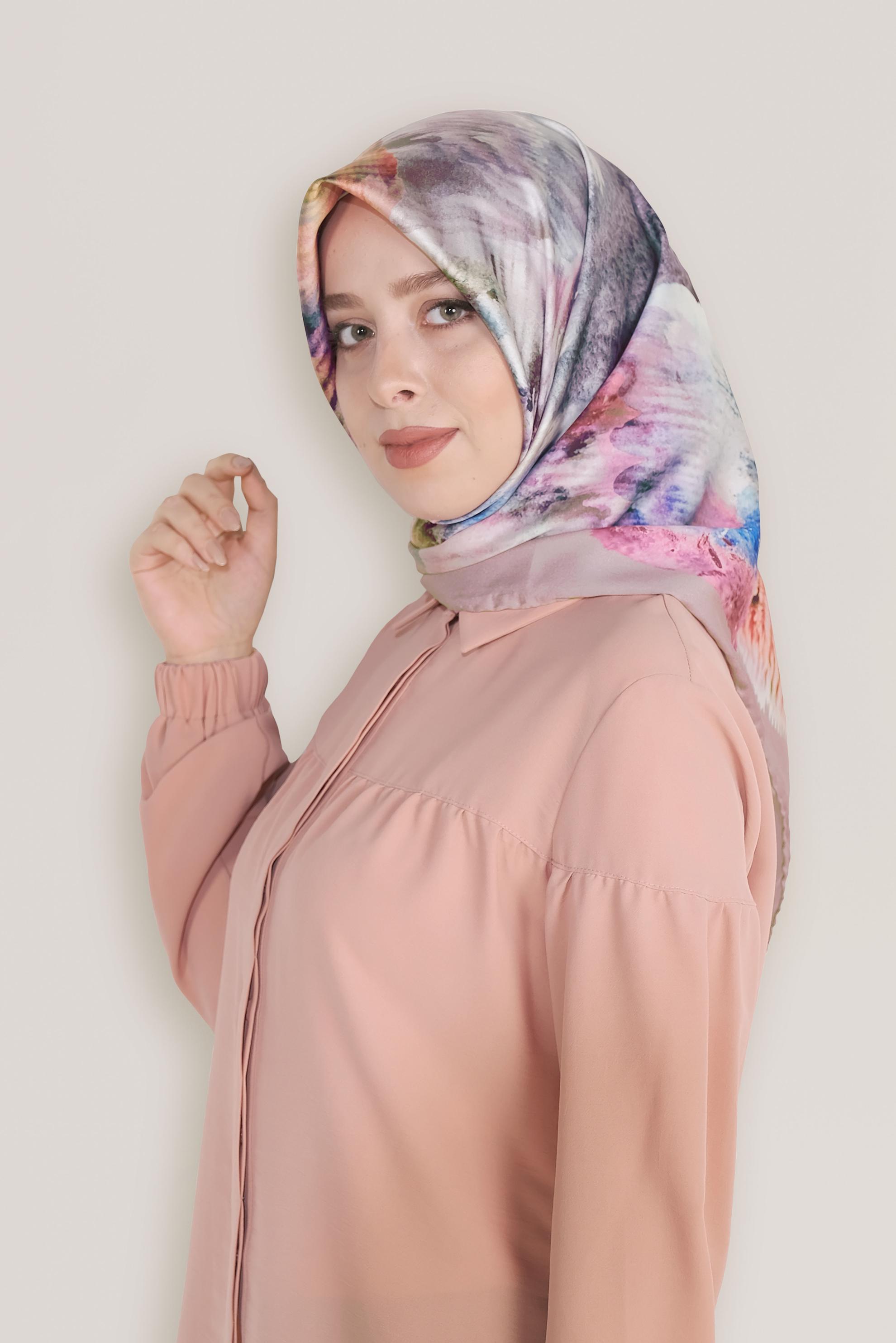 Tesettür giyim PEMBE 8034 ALVİNA DİJİTAL EŞARP