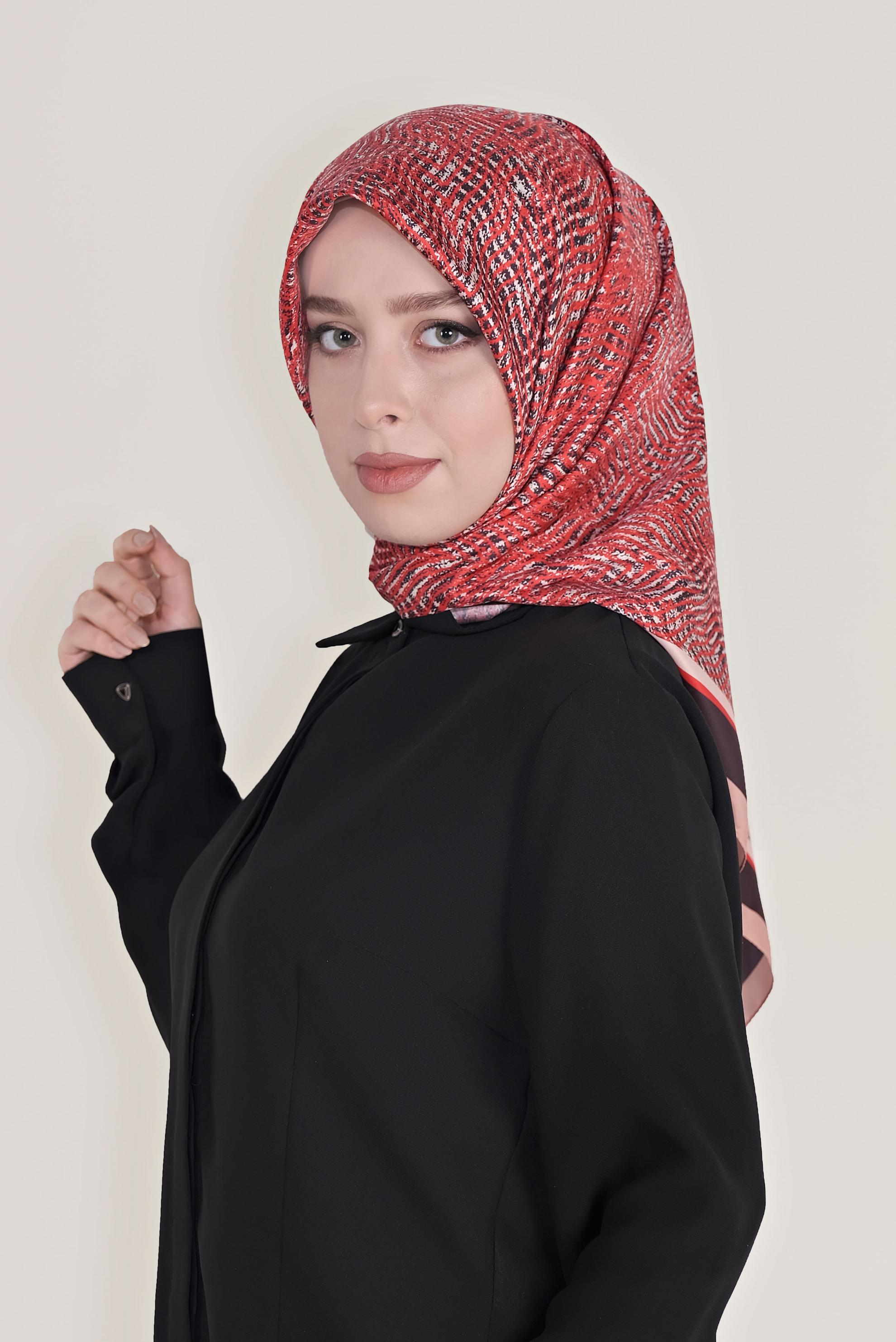 Tesettür giyim KIRMIZI ALVİNA DİJİTAL TWİLL EŞARP 8036 
