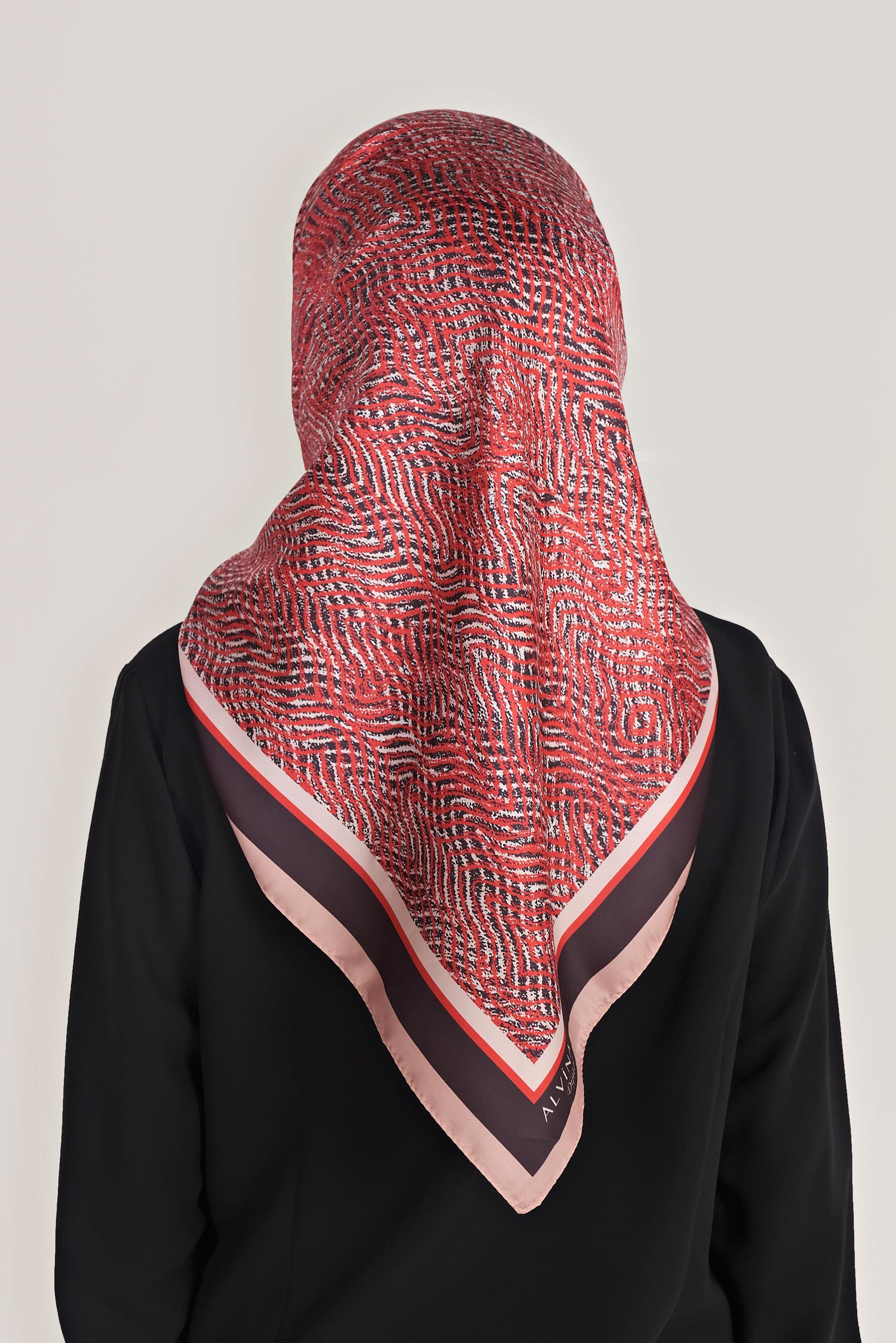 Tesettür giyim KIRMIZI ALVİNA DİJİTAL TWİLL EŞARP 8036 