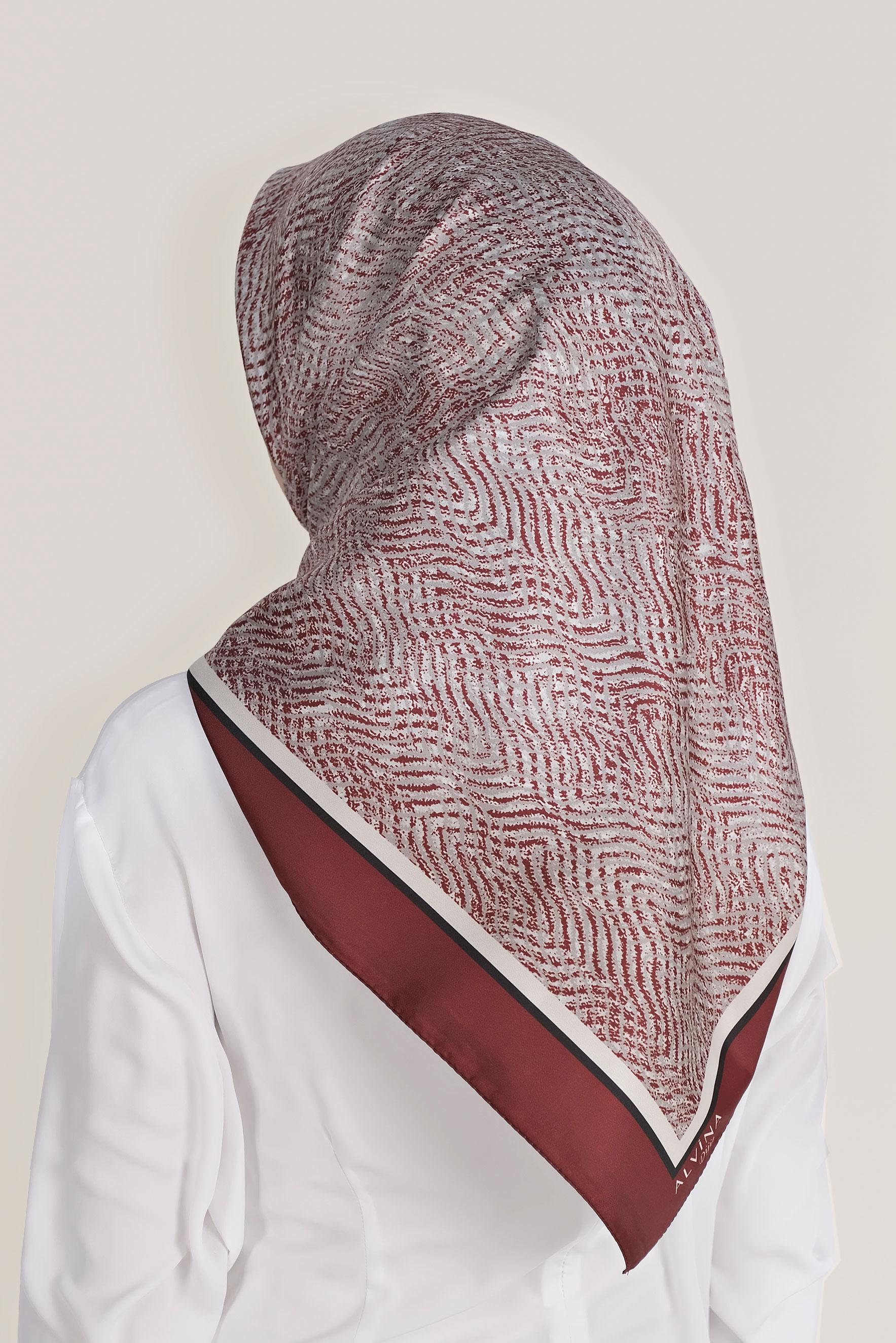 Tesettür giyim BORDO ALVİNA DİJİTAL TWİLL EŞARP 8036 