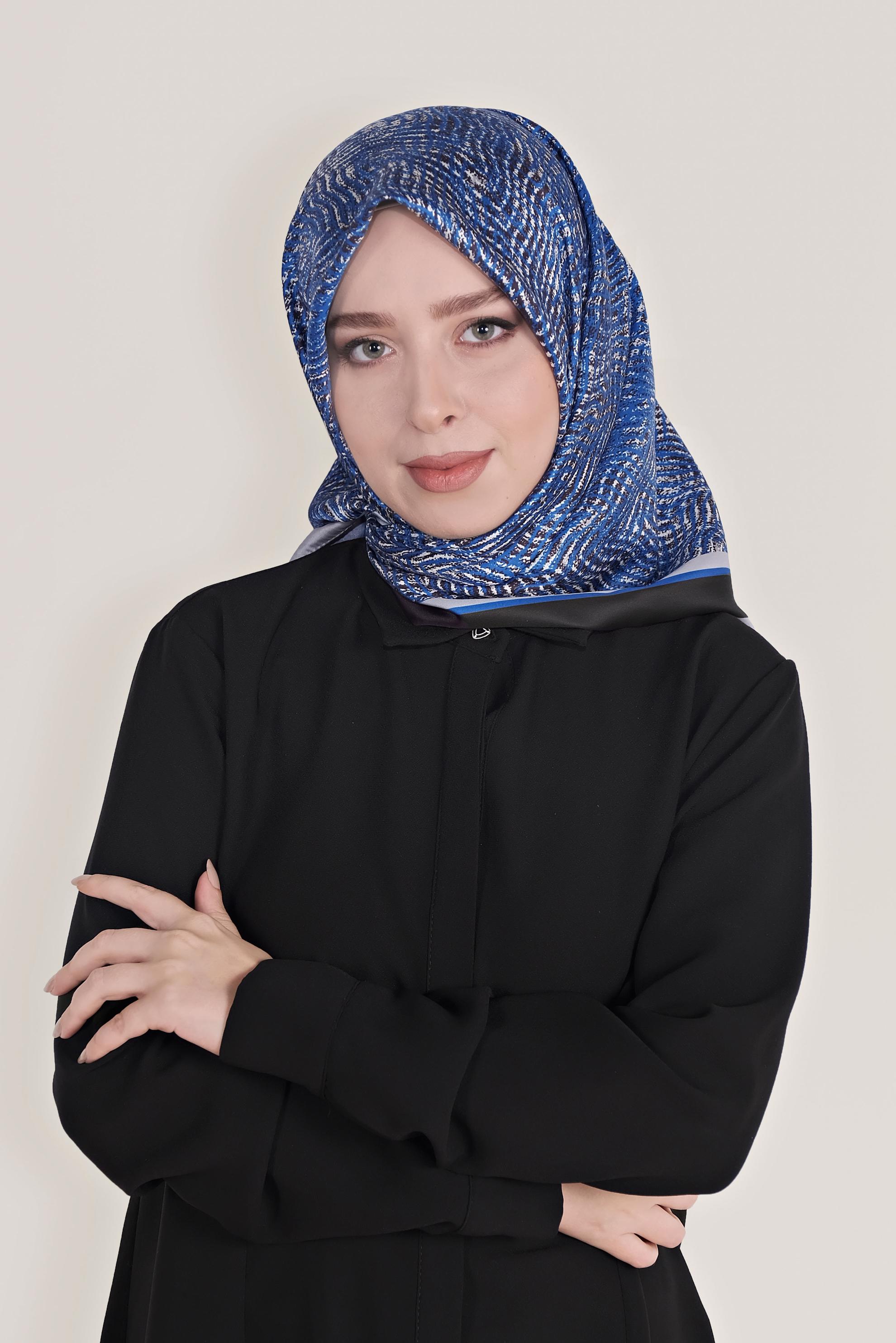 Vêtements hijab BLEU MARINE ÉCHARPE À MOTIF ALVİNA 8036