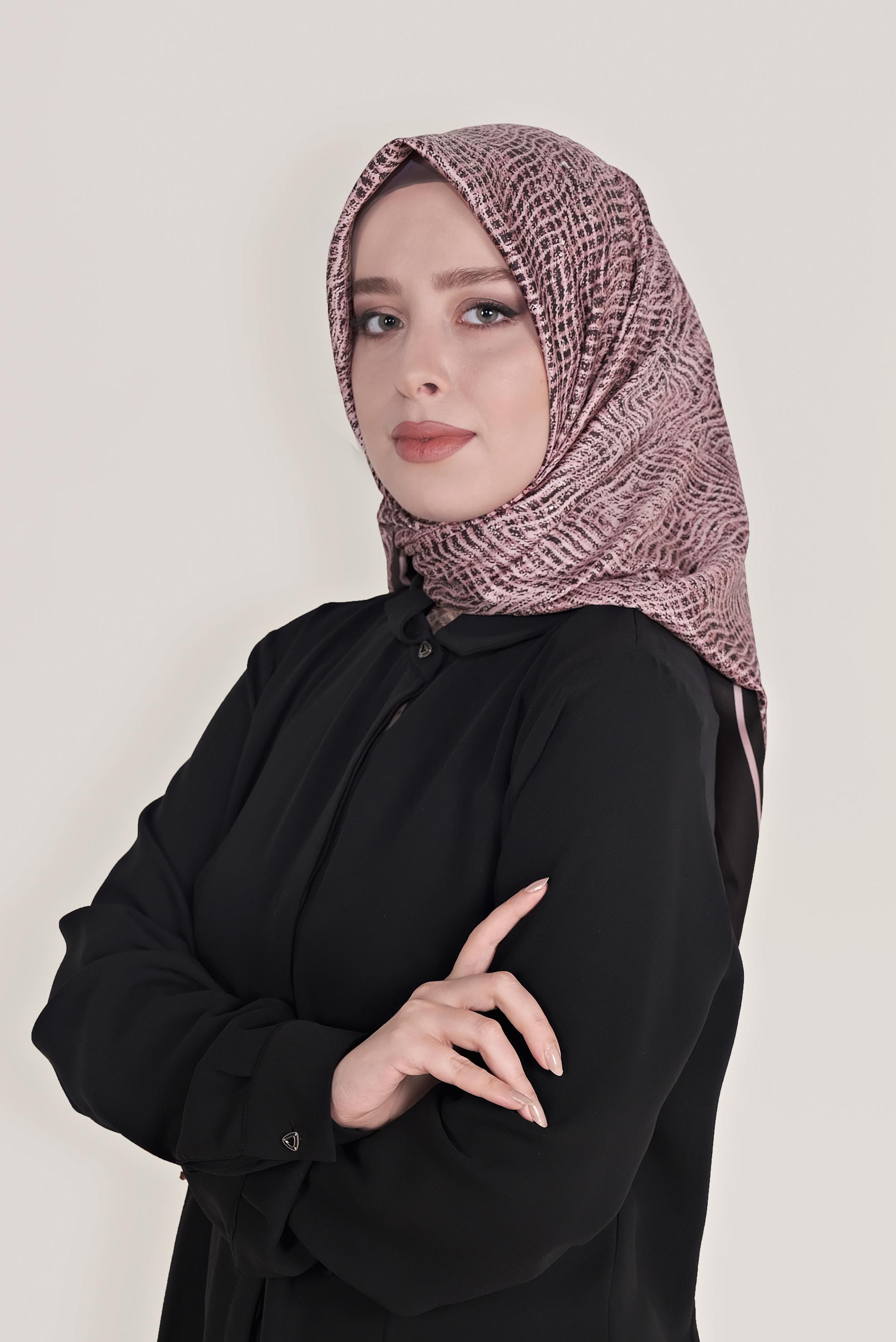 Tesettür giyim PEMBE ALVİNA DİJİTAL TWİLL EŞARP 8036 